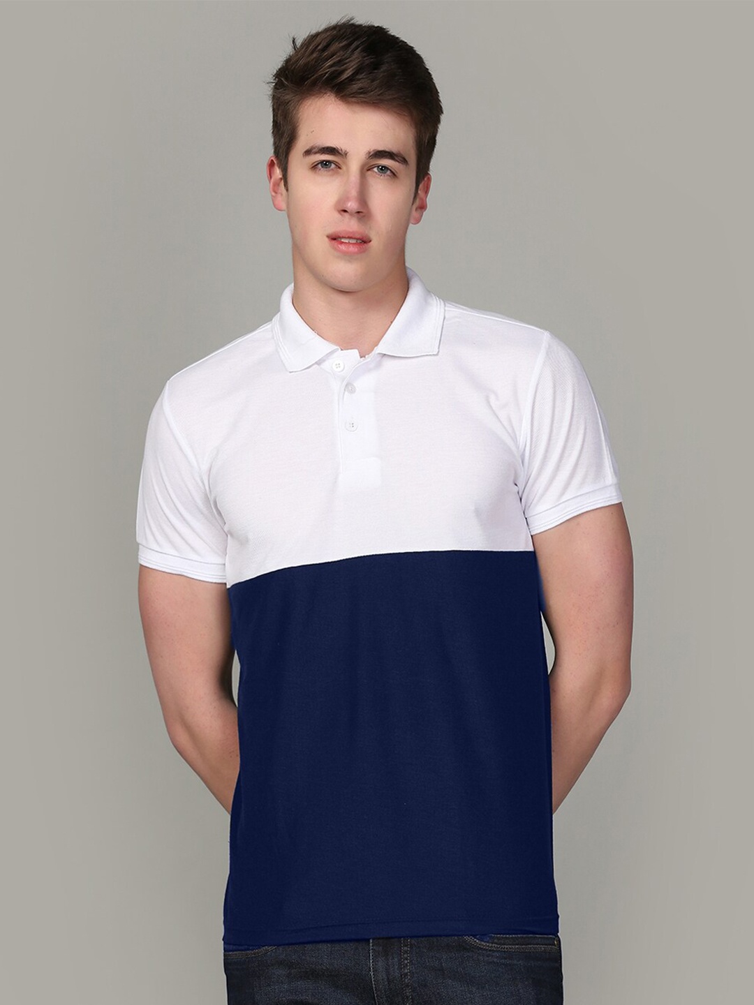 

INKKR Colourblocked Polo Collar T-shirt, White