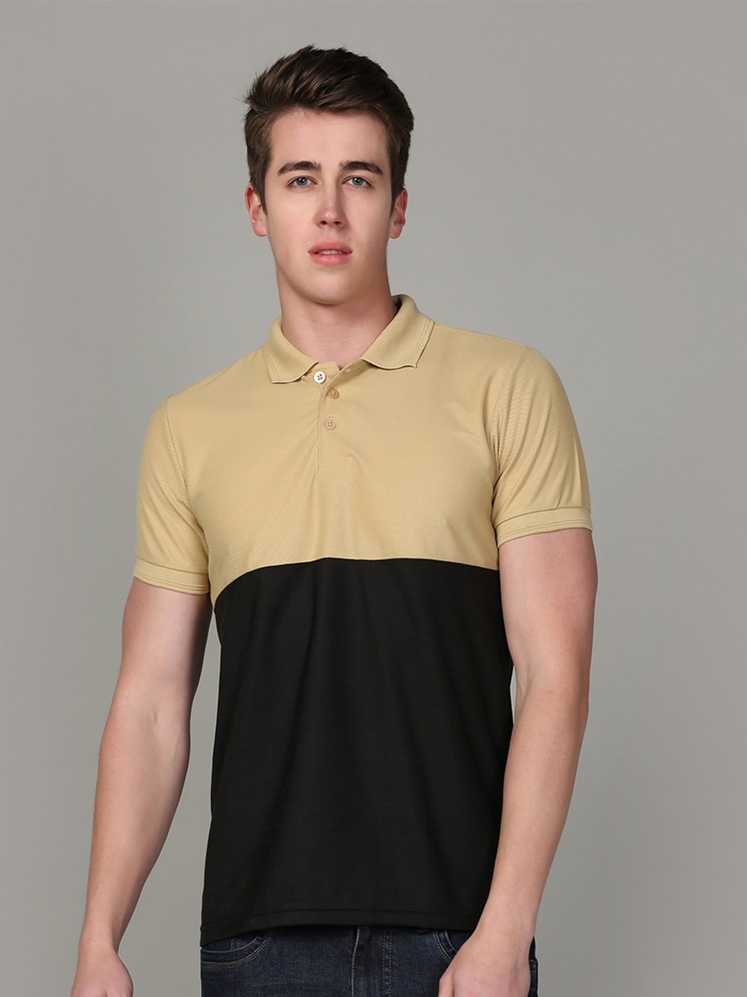 

INKKR Colourblocked Polo Collar T-shirt, Black