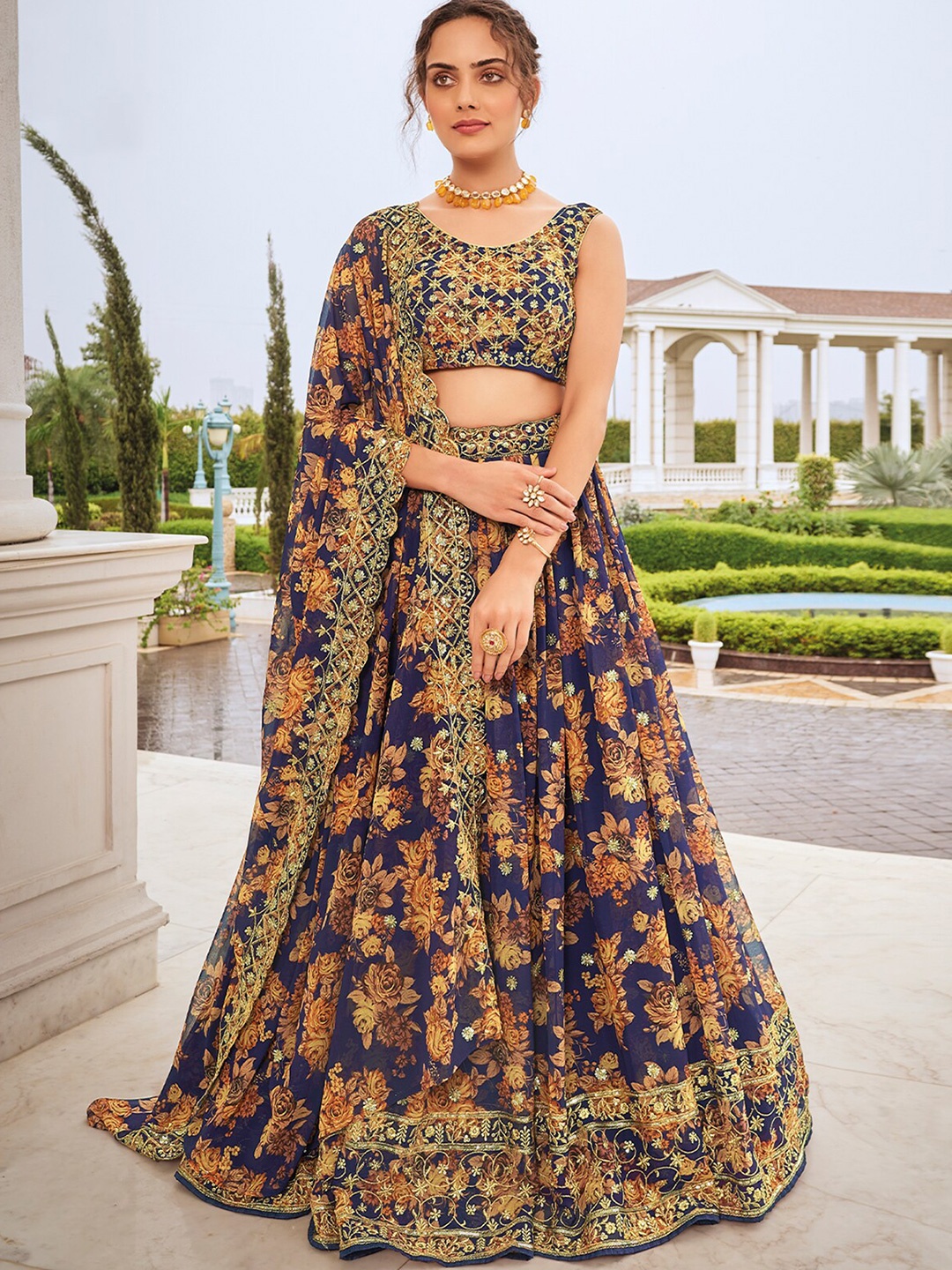 

ODETTE Embroidered Thread Work Semi-Stitched Lehenga & Unstitched Blouse With Dupatta, Purple