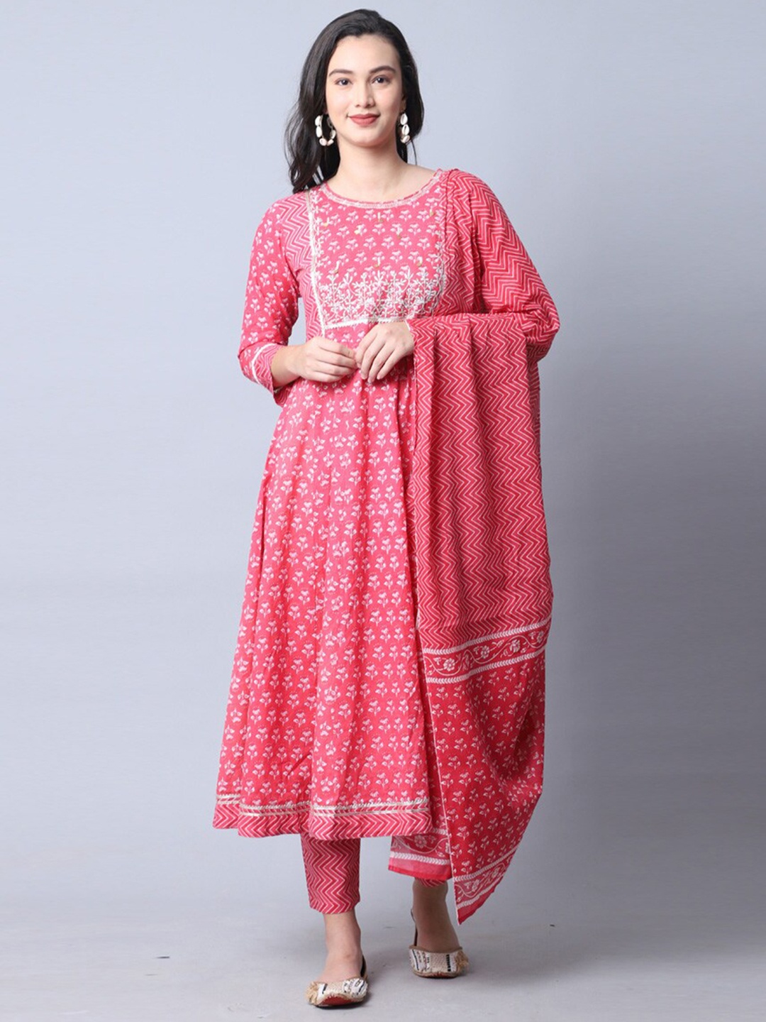 

Roly Poly Floral Printed Pure Cotton Kurta With Trousers & Dupatta, Pink