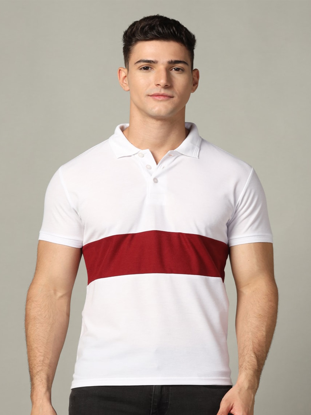 

INKKR Striped Polo Collar Cotton T-shirt, White