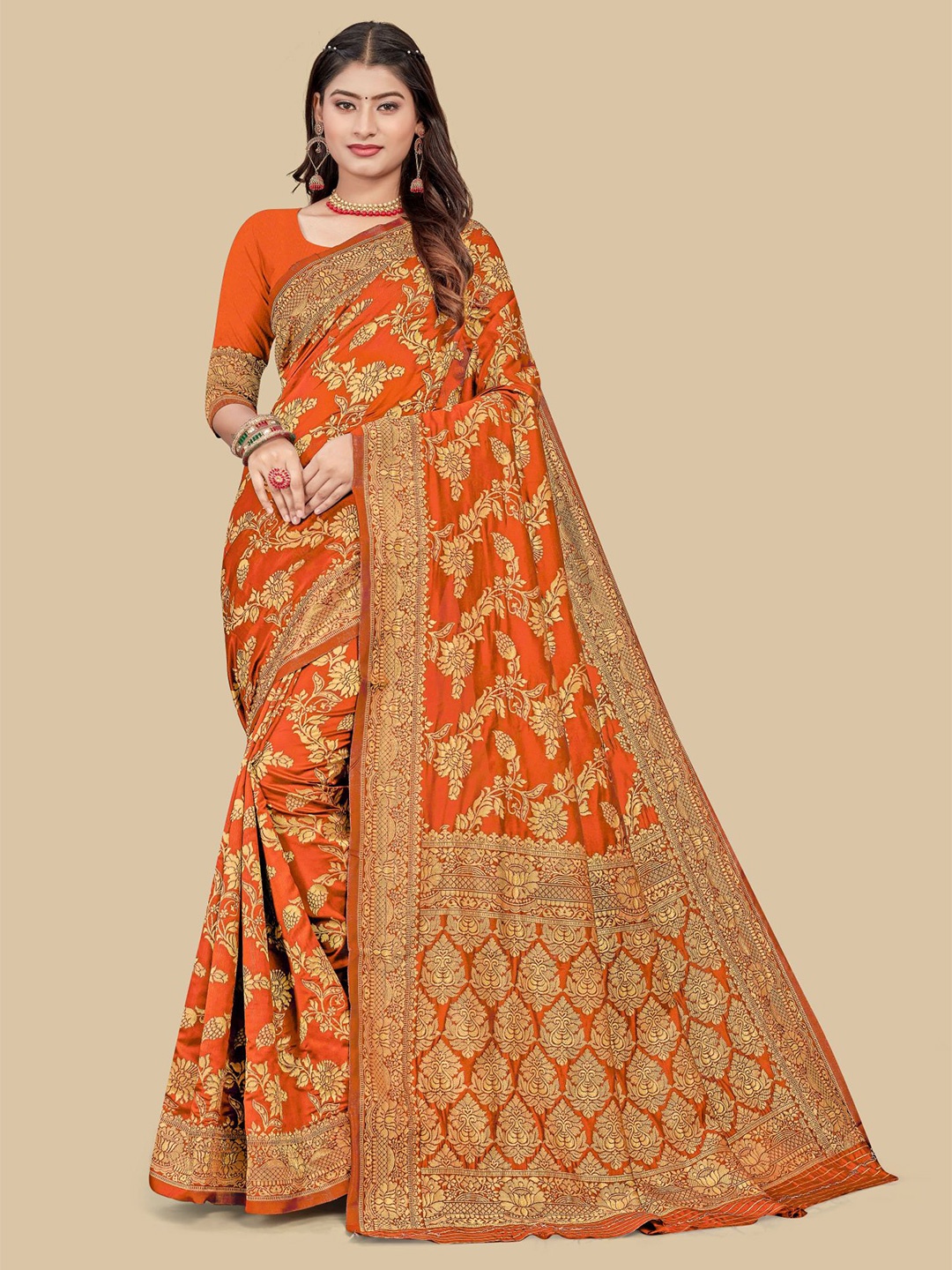 

Dori Ethnic Motif Woven Design Zari Saree, Orange