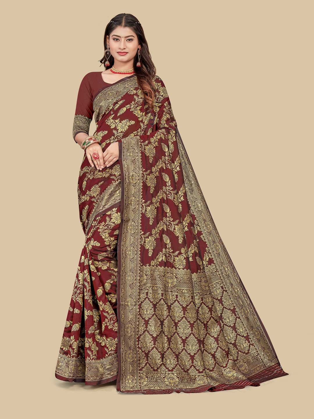 

Dori Floral Woven Design Zari Saree, Maroon