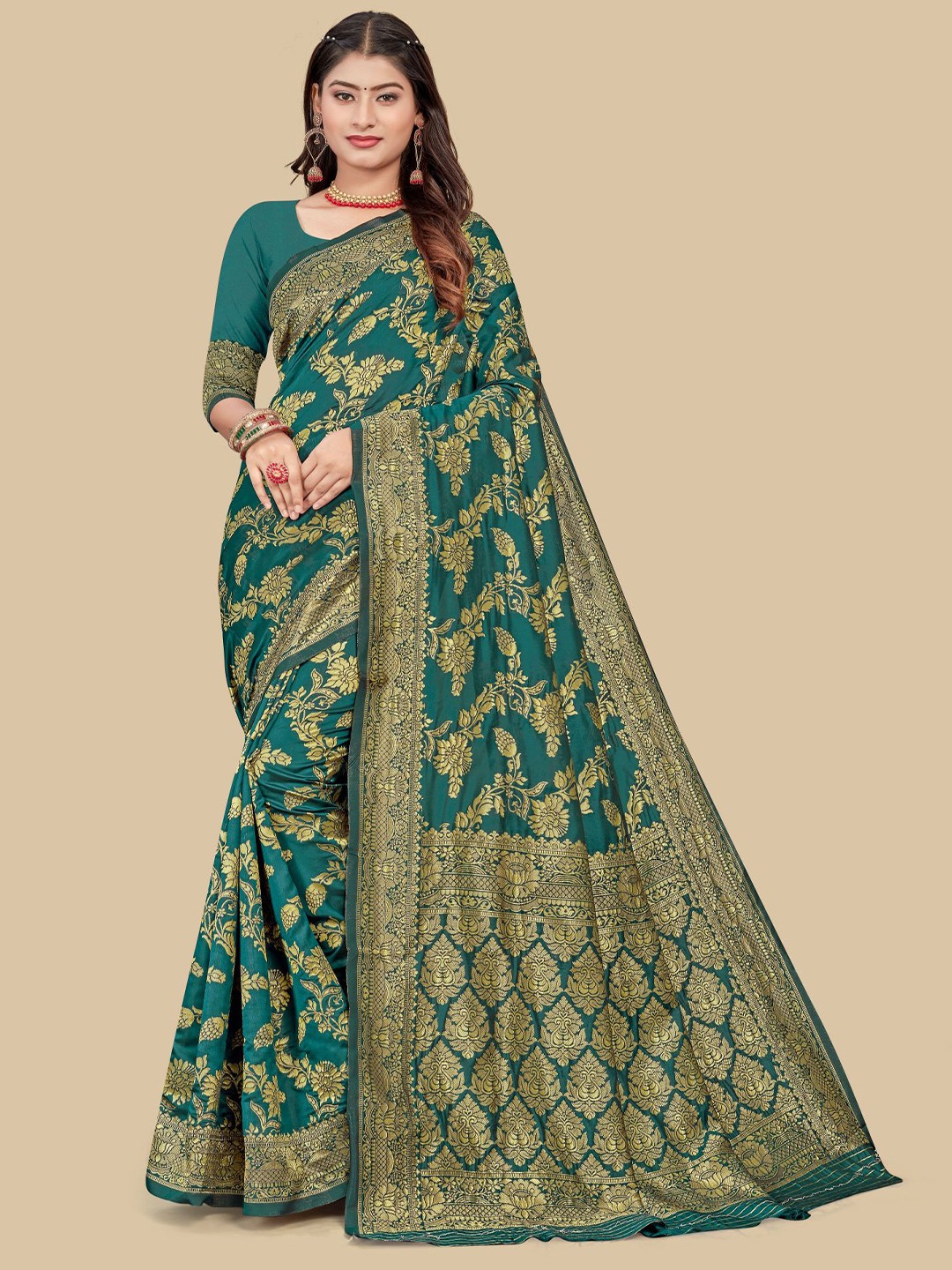 

Dori Floral Woven Design Zari Saree, Blue