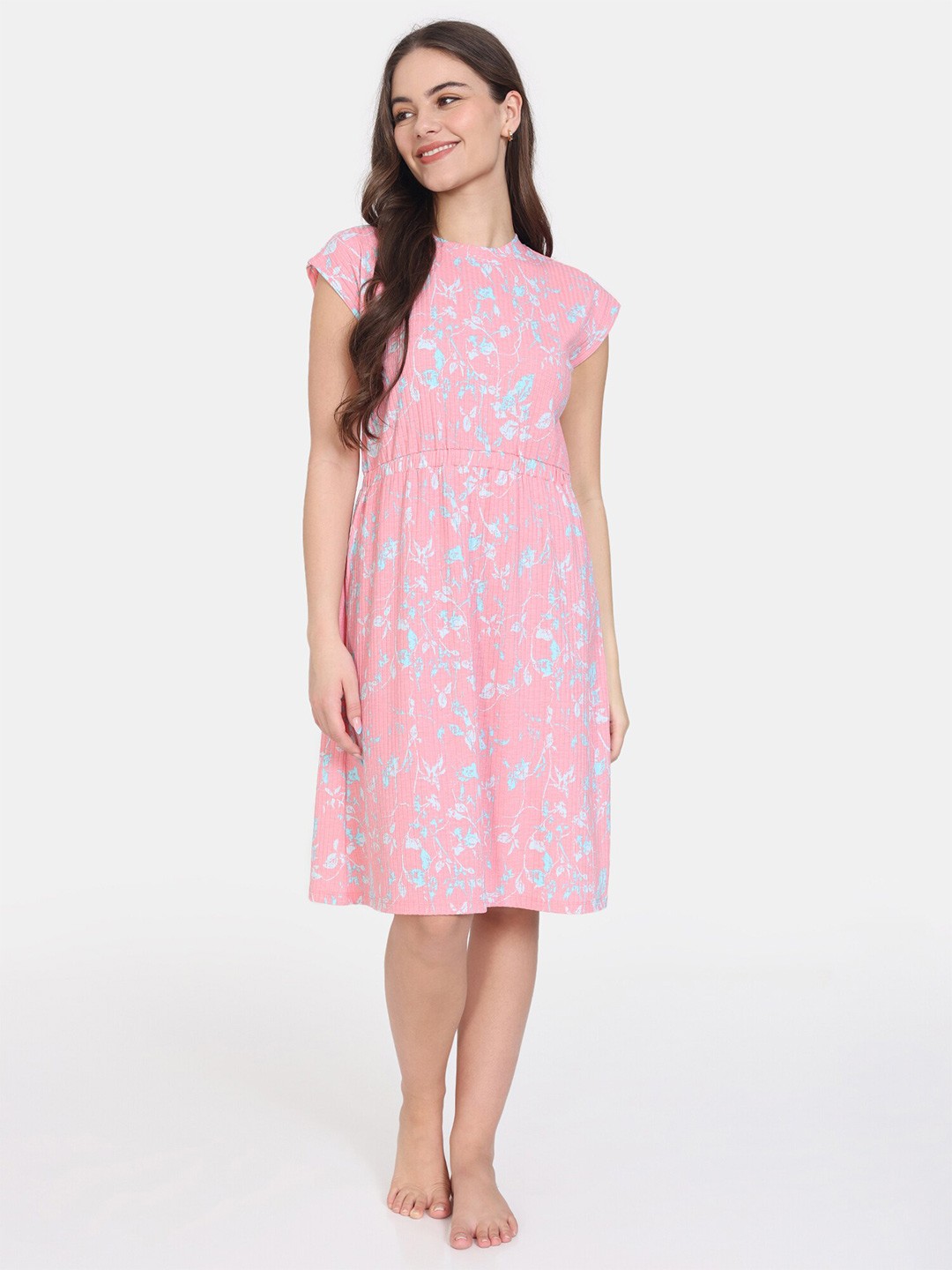 

Zivame Pink Printed Knee Length Nightdress