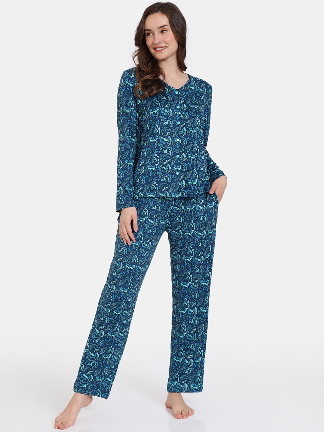 

Zivame Floral Printed Nights Suit, Blue