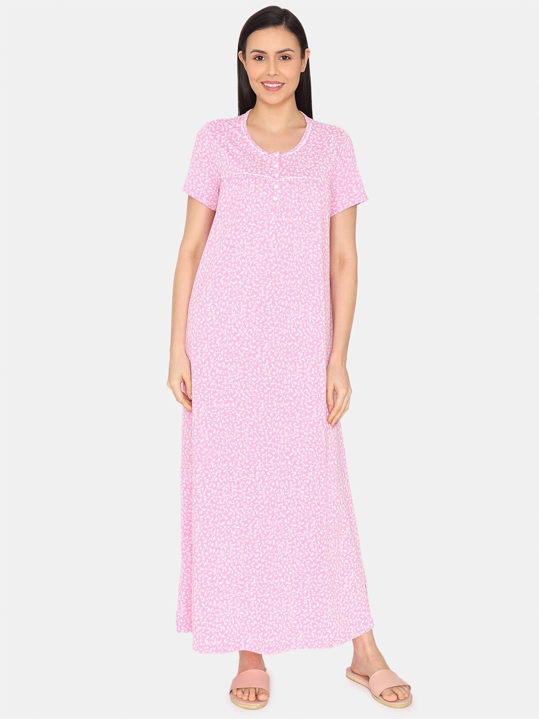

Zivame Conversational Printed Maxi Nightdress, Pink