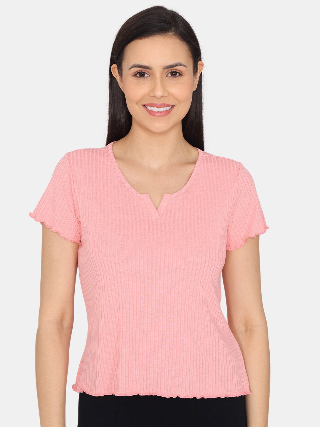 

Zivame Notched Neck Short Sleeves Top, Pink