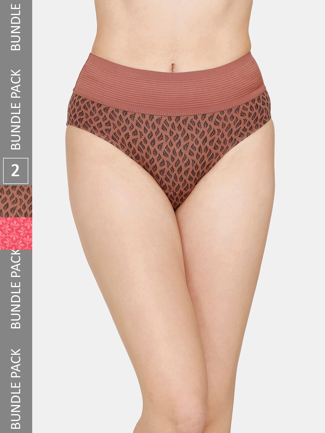 

Zivame Women Pack of 2 Conversational Printed Hipster Briefs ZI2693FASHAPINK, Brown