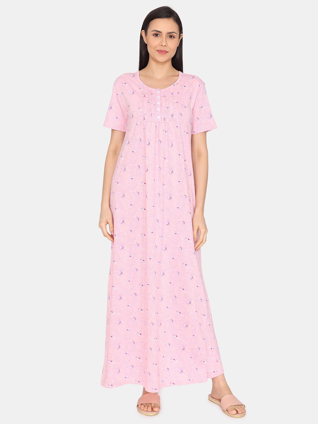 

Zivame Graphic Printed Maxi Nightdress, Pink