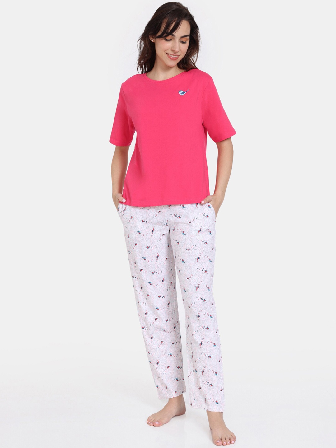 

Zivame Printed Round Neck Pure Cotton Night suit, Pink