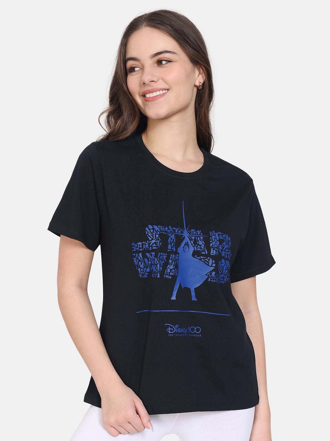 

Zivame Graphic Printed Cotton Top, Black