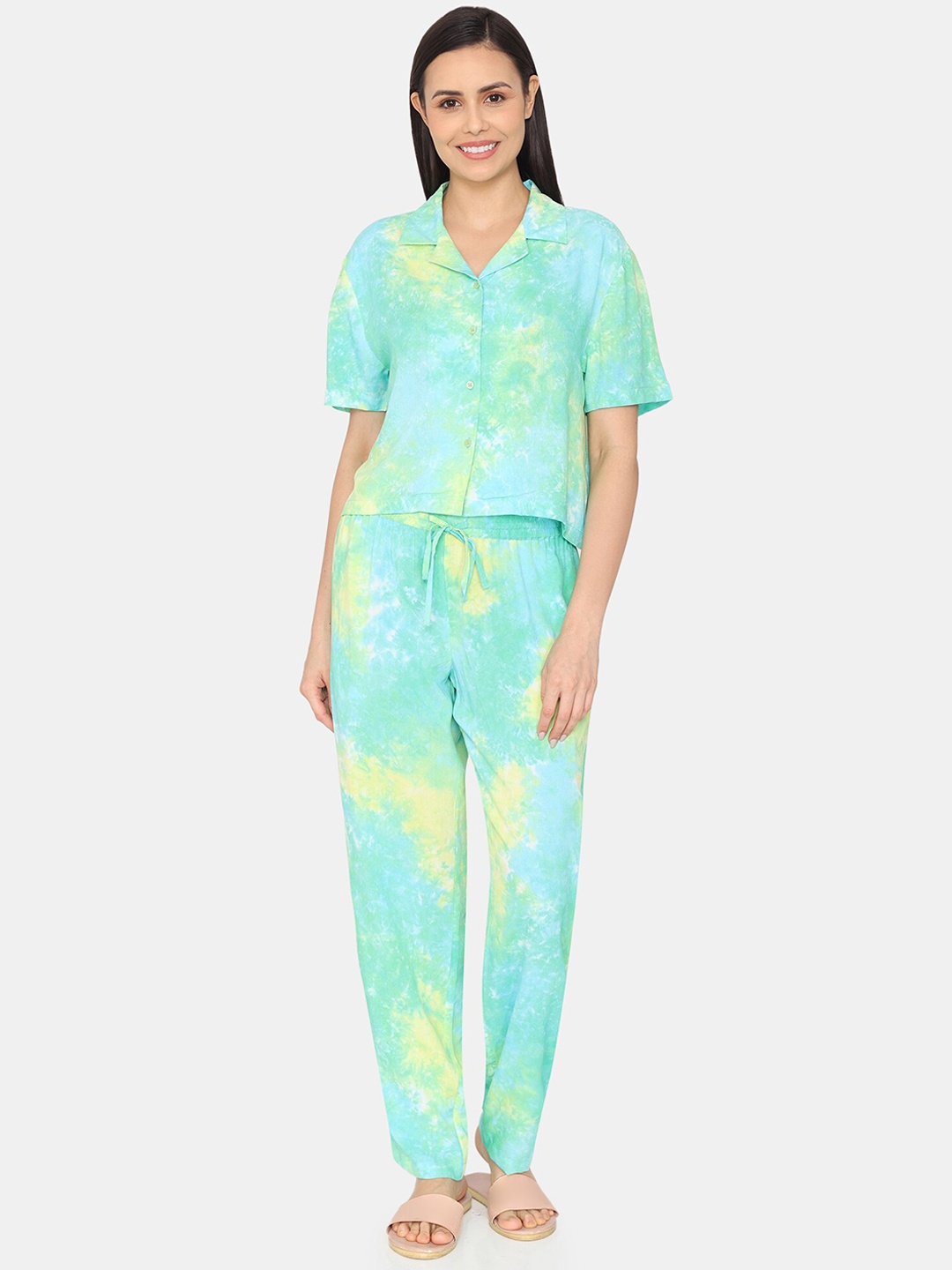 

Zivame Tie & Dyed Night suit, Green