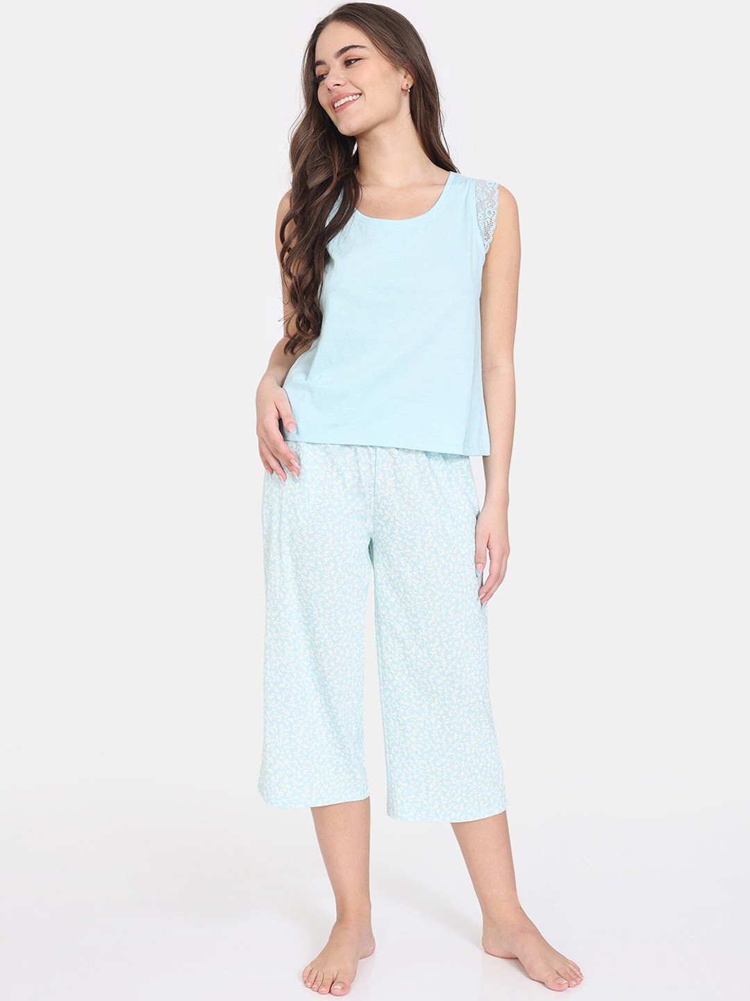 

Zivame Round Neck Sleeveless Night suit, Blue