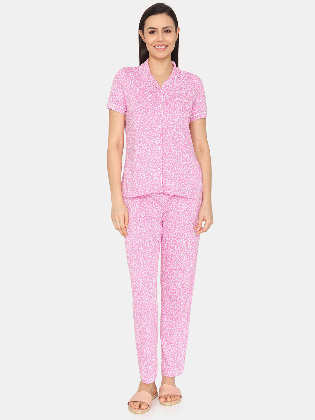 

Zivame Floral Printed Pure Cotton Nights Suit, Pink