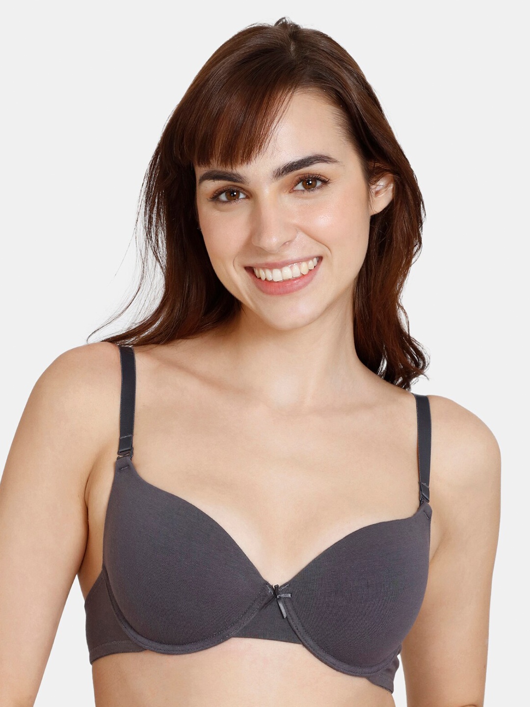 

Zivame Medium Coverage Underwired Lightly Padded Plunge Bra, Grey