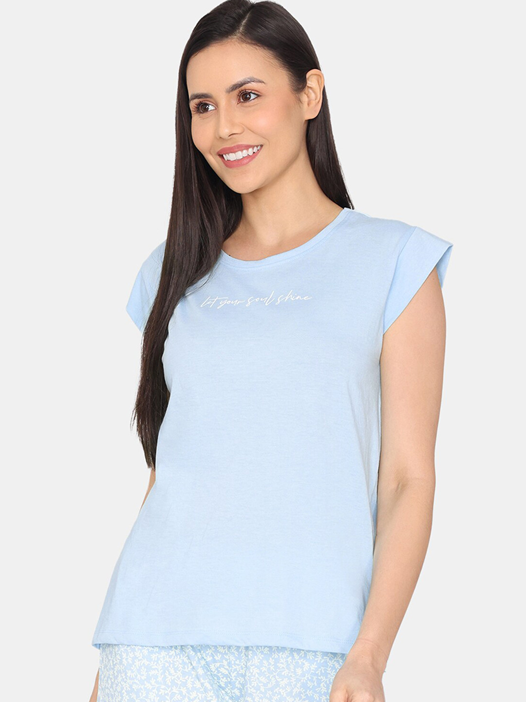 

Zivame Typography Printed Pure Cotton Night Suit, Blue