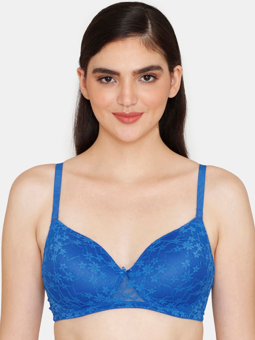 

Zivame Self Design Half Coverage Underwired Lightly Padded Everyday Bra-All Day Comfort, Blue