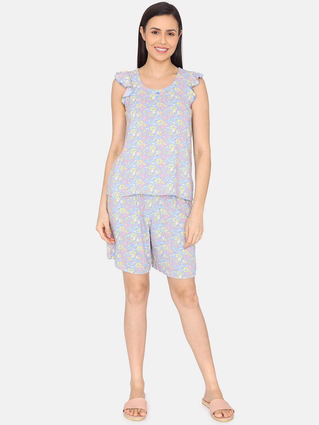 

Zivame Floral Printed Night Suit, Blue