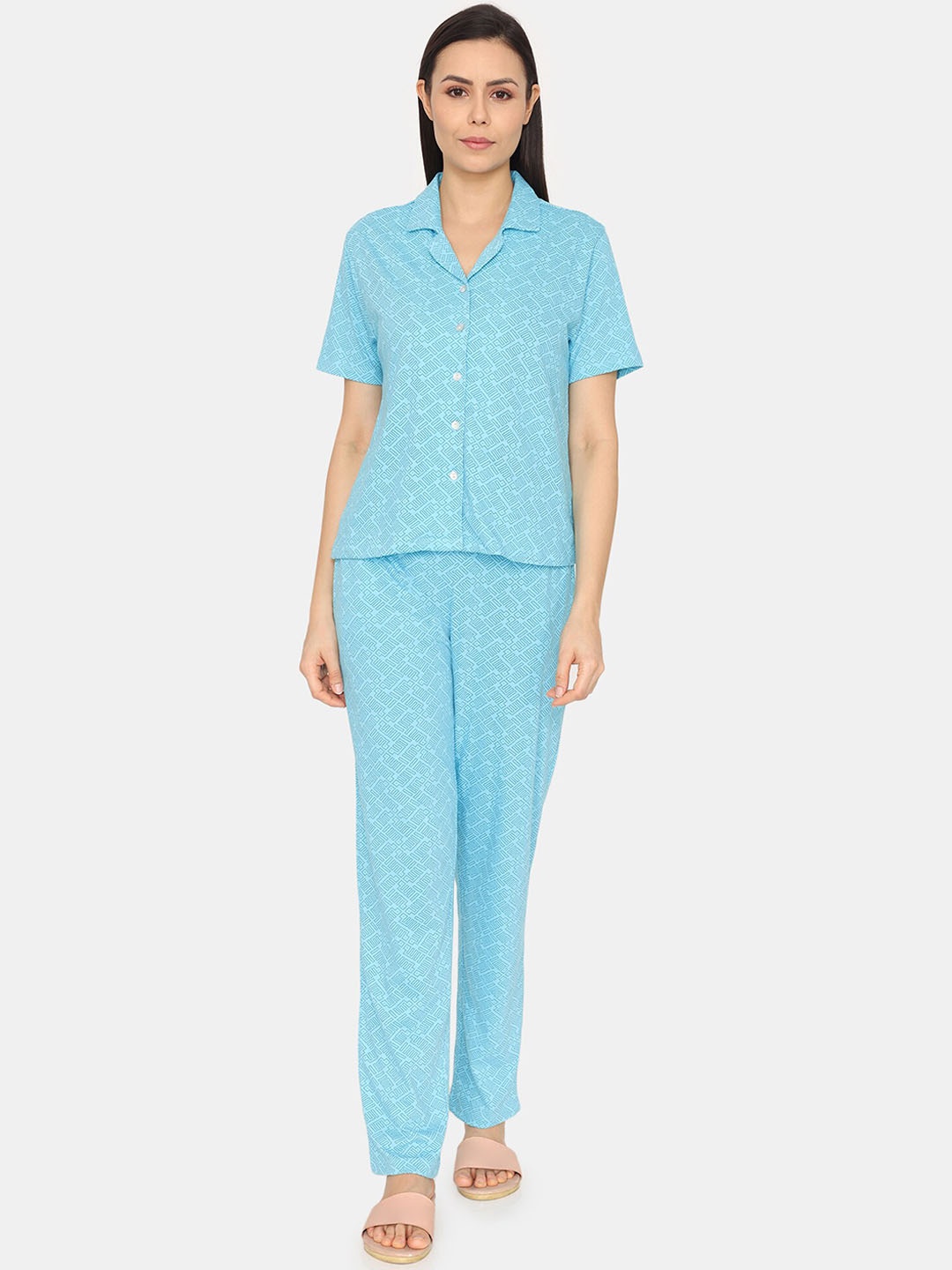 

Zivame Geometric Printed Night suit, Blue