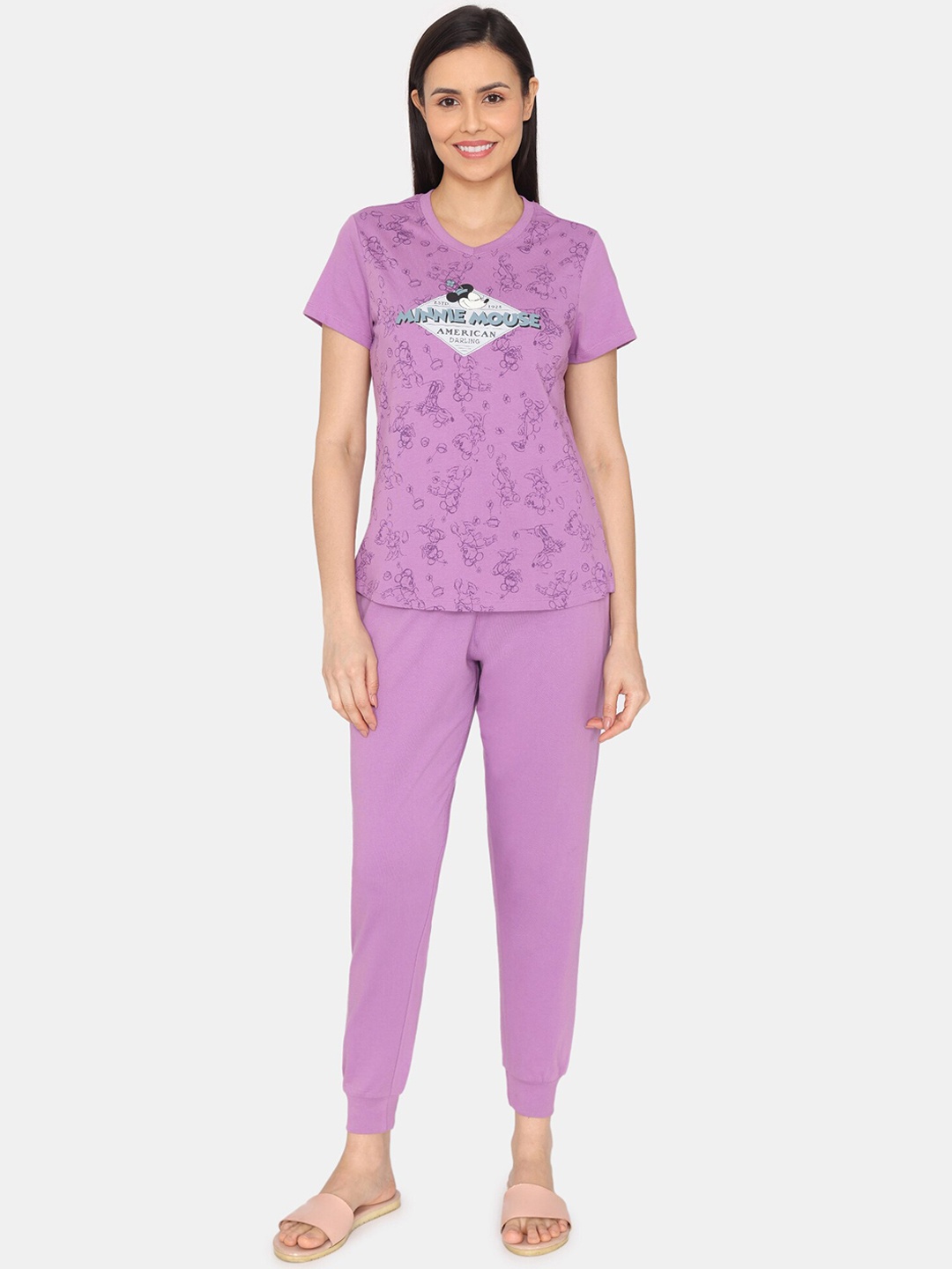 

Zivame Mine Mouse Printed Pure Cotton Night suit, Purple