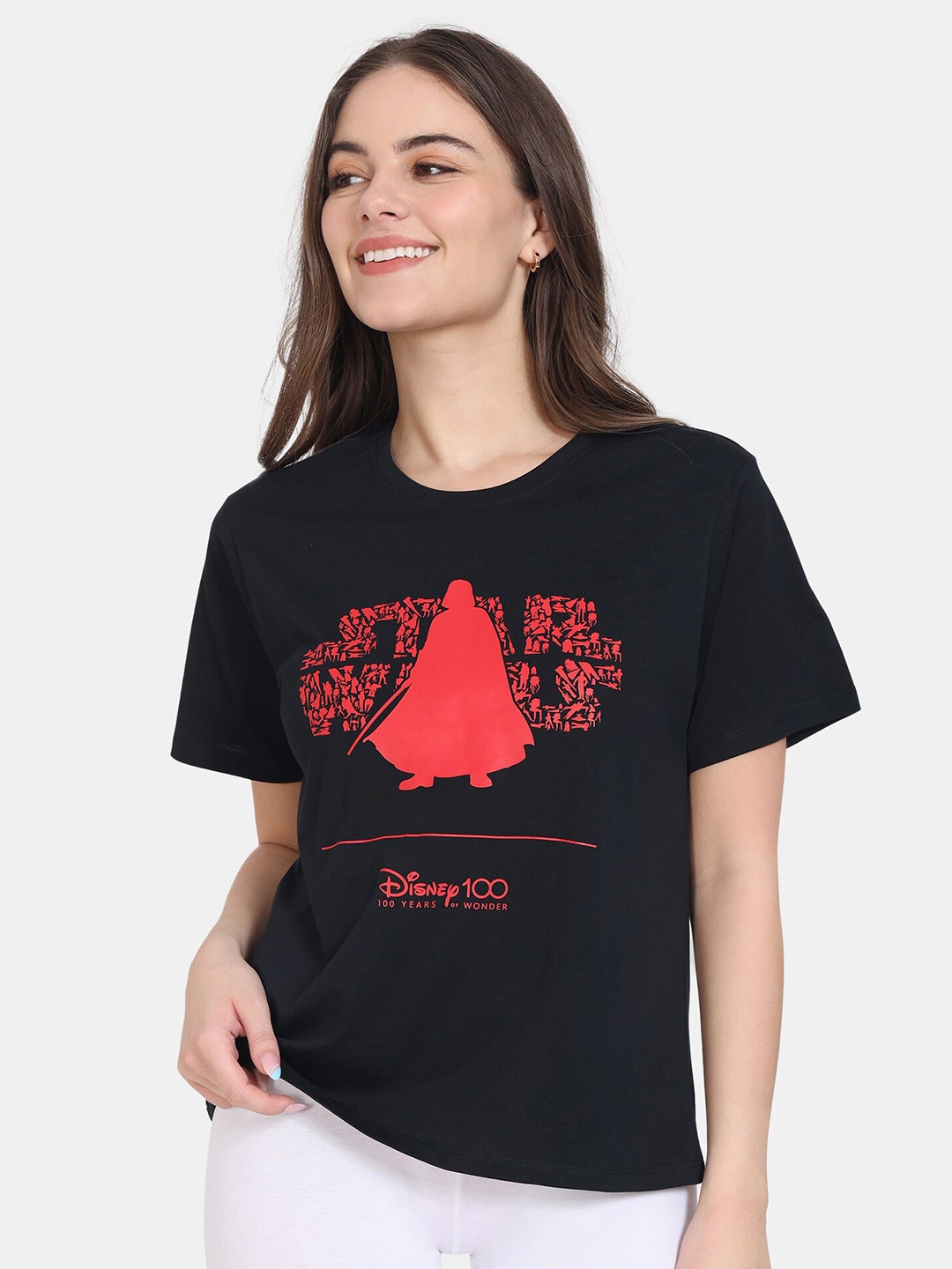 

Zivame Disney Printed Cotton Top, Black