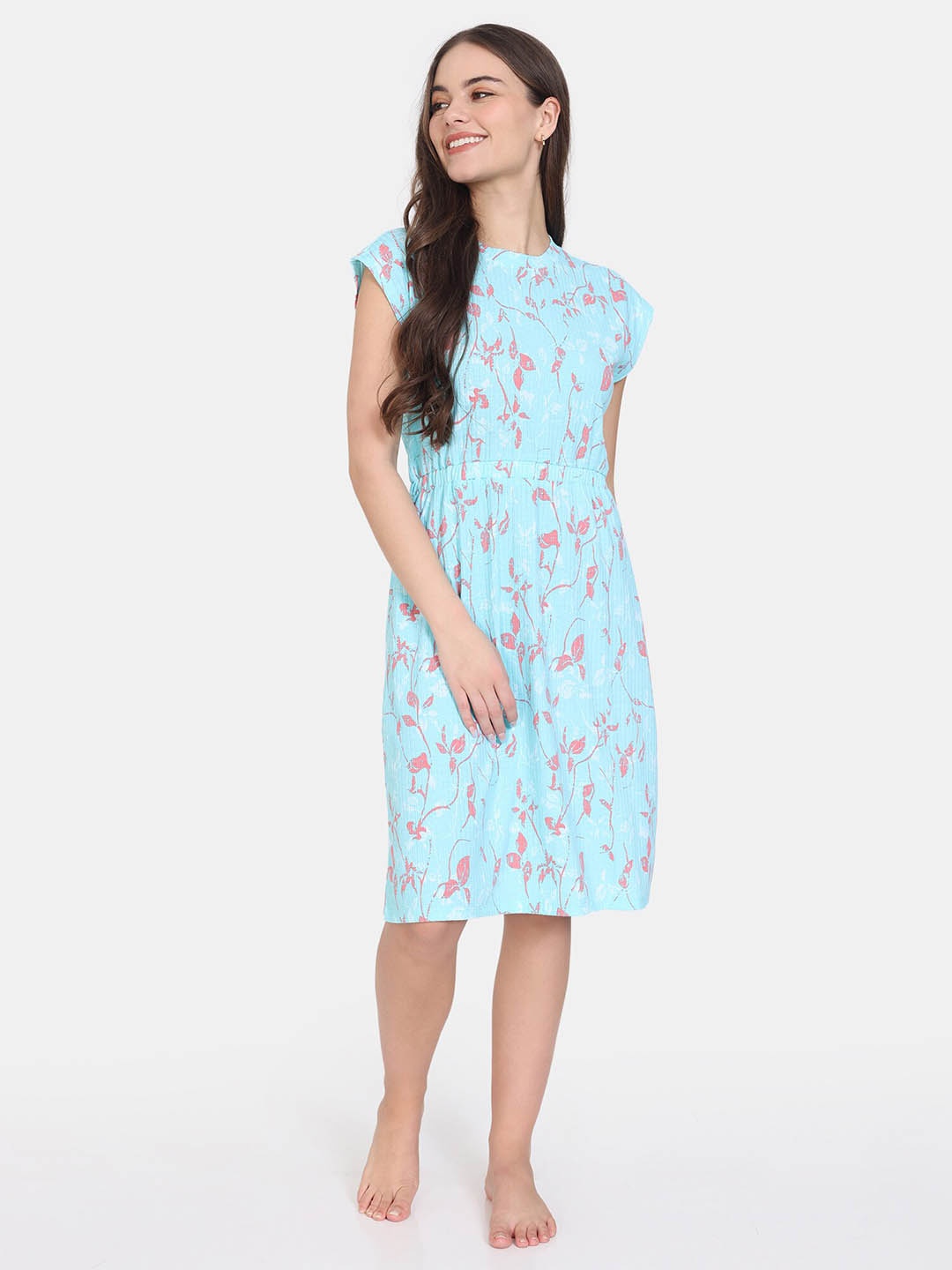 

Zivame Printed Knee Length Nightdress, Blue