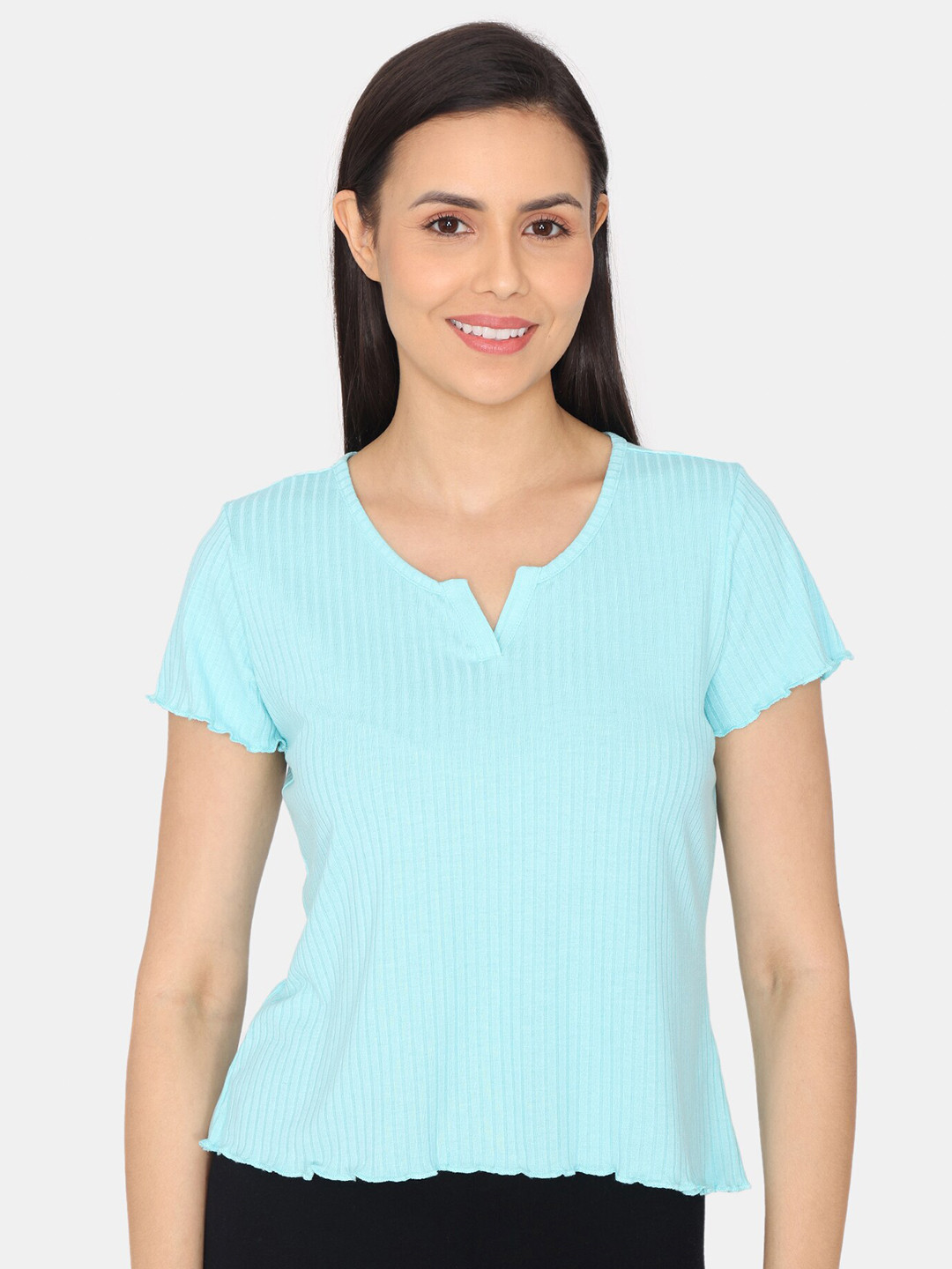 

Zivame Notched Neck Shorts Sleeves Top, Green