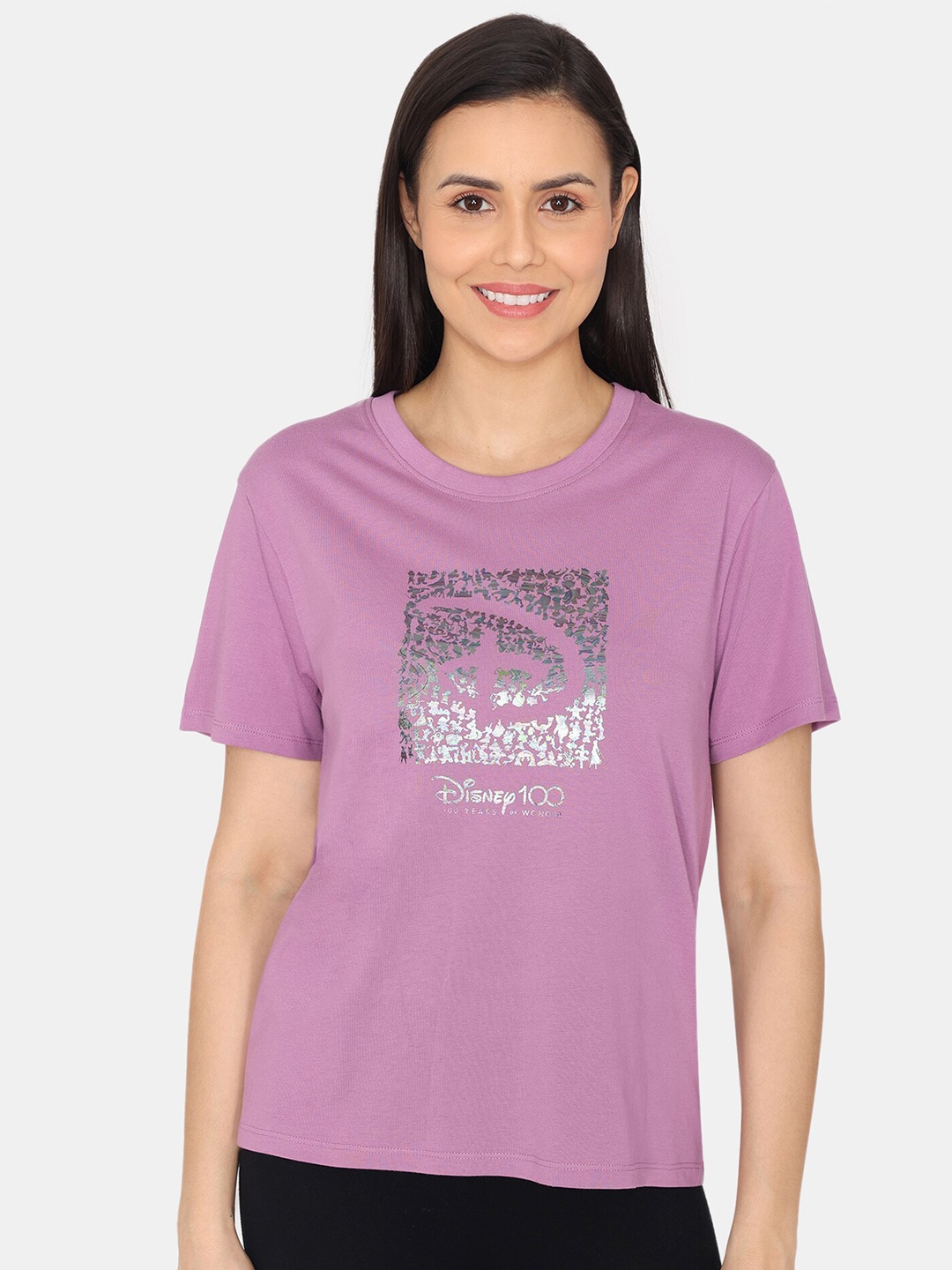 

Zivame Disney Printed Cotton Top, Purple