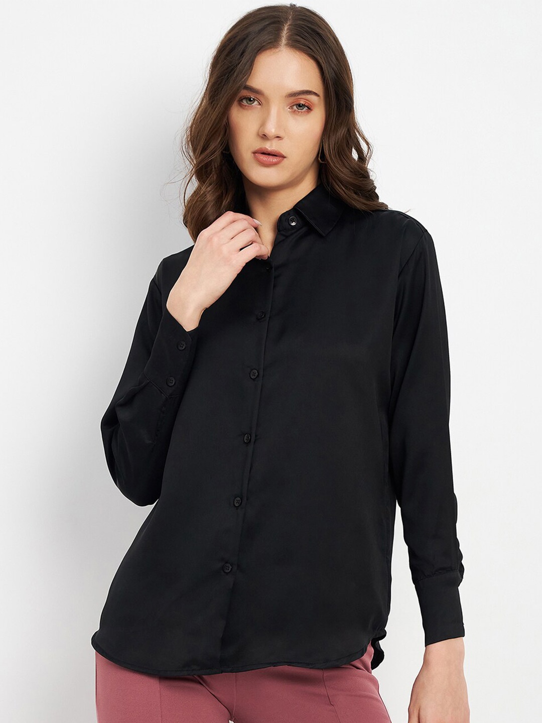 

DELAN Classic Fit Satin Casual Shirt, Black