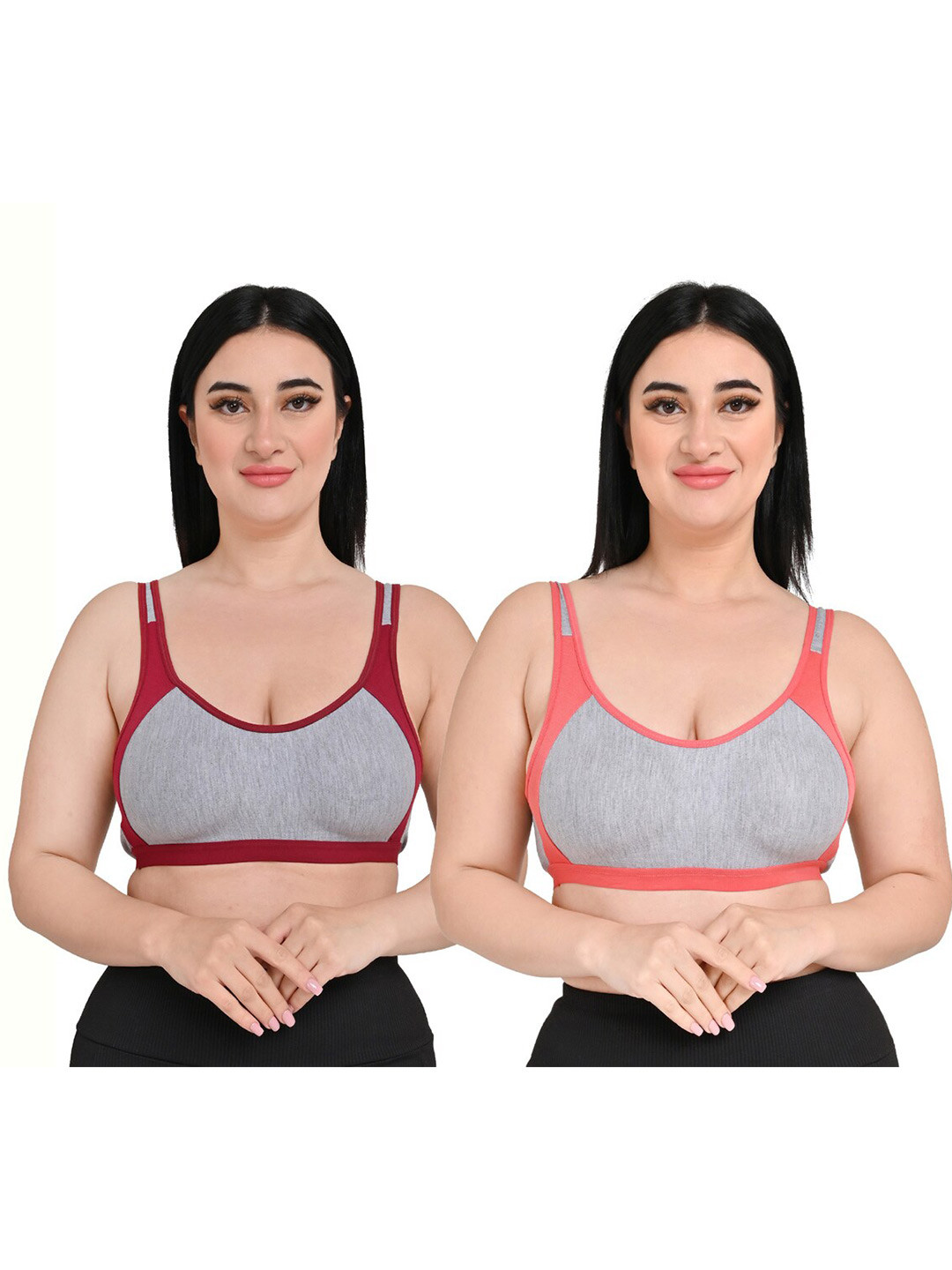 

Piylu Pack Of 2 Workout Cotton Bra With Full Coverage Non Padded Non-Wired, Red
