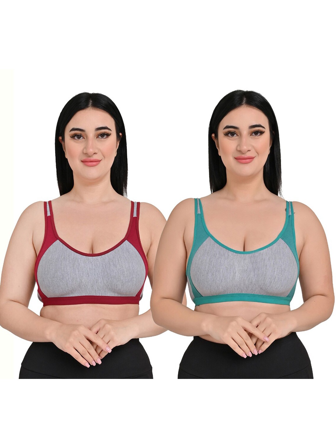 

Piylu Pack Of 2 Cotton Workout Bra With Full Coverage Non Padded Medium Support, Grey