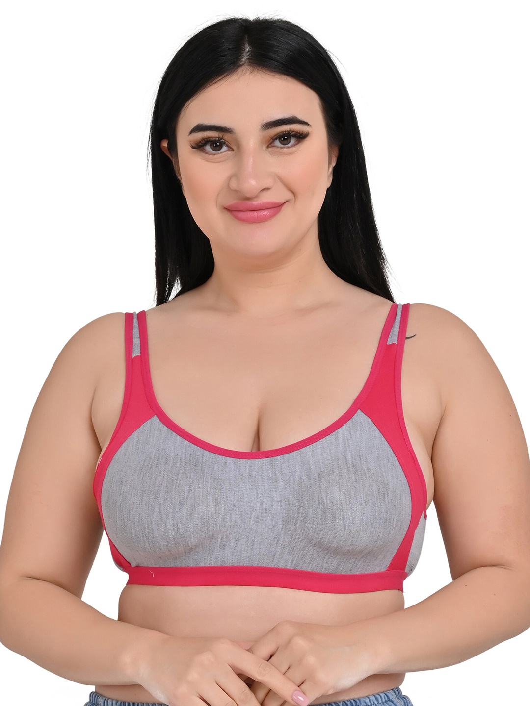 

Piylu Colourblocked Non Padded Cotton All Day Comfort Full Coverage Workout Bra, Grey