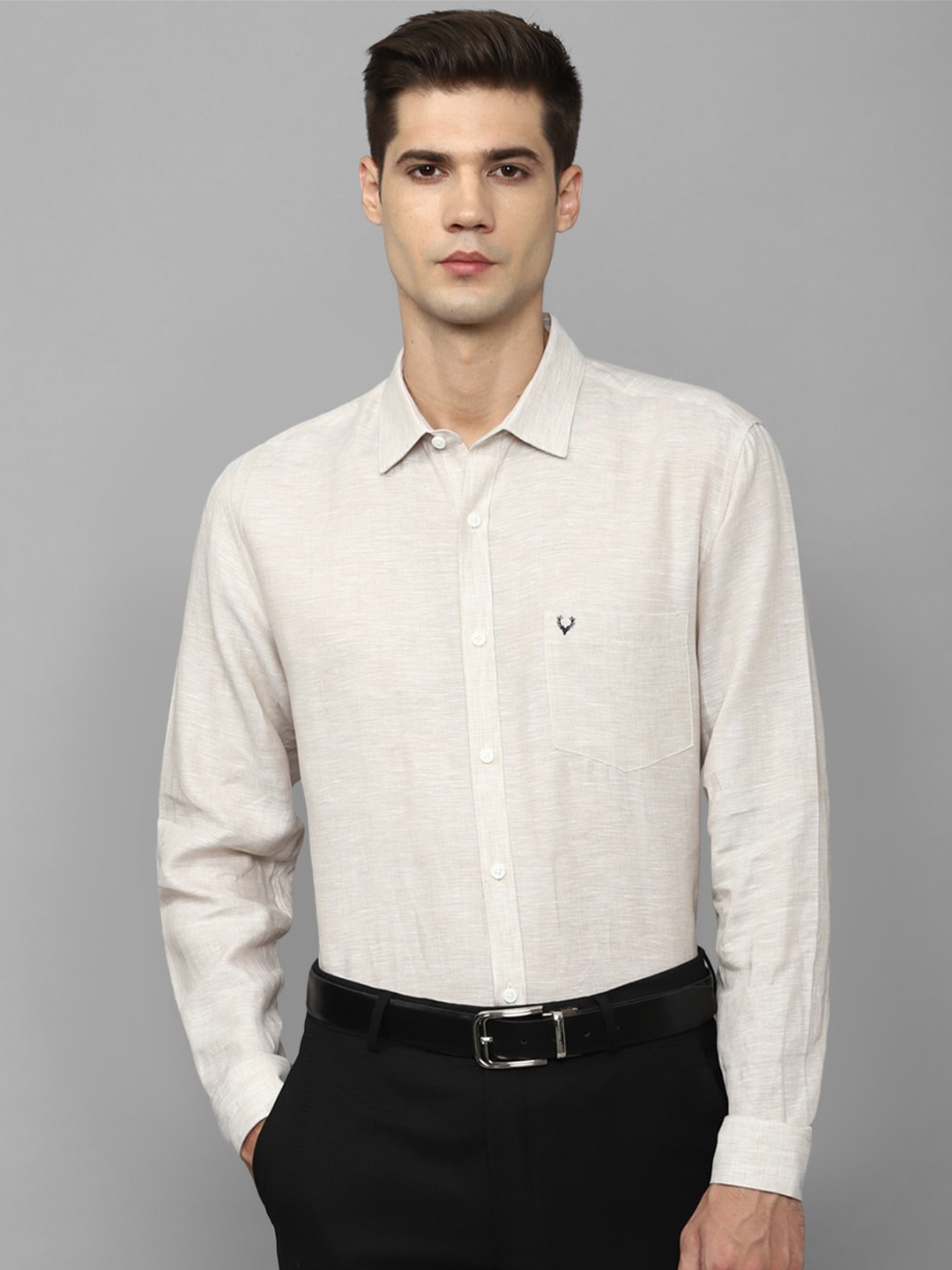

Allen Solly Slim Fit Spread Collar Pure Linen Formal Shirt, Cream