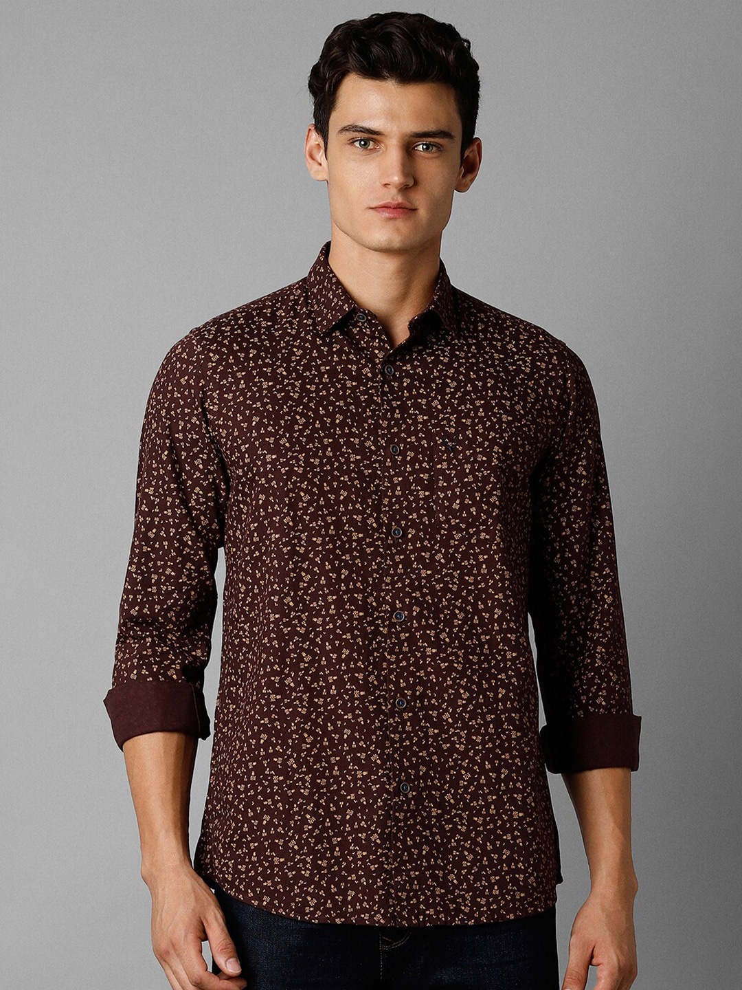 

Allen Solly Micro Ditsy Printed Slim Fit Pure Cotton Casual Shirt, Brown