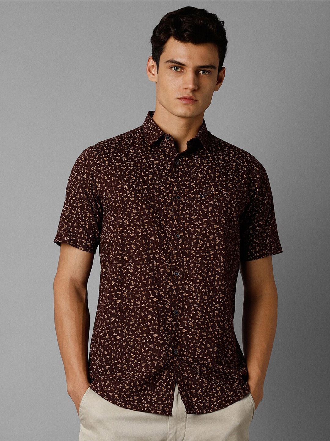 

Allen Solly Micro Ditsy Printed Slim Fit Pure Cotton Casual Shirt, Brown