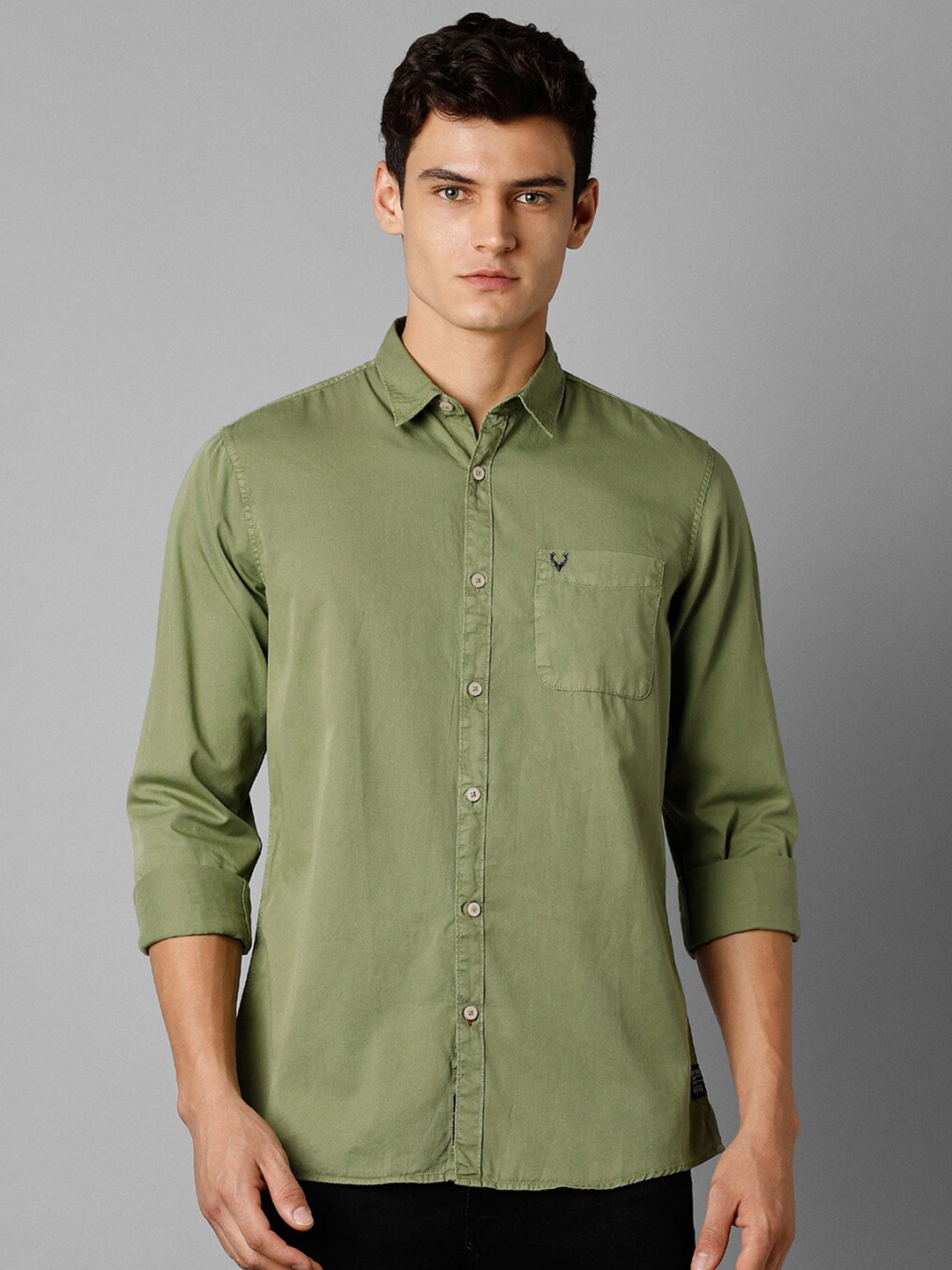 

Allen Solly Sport Spread Collar Opaque Pure Cotton Casual Shirt, Olive