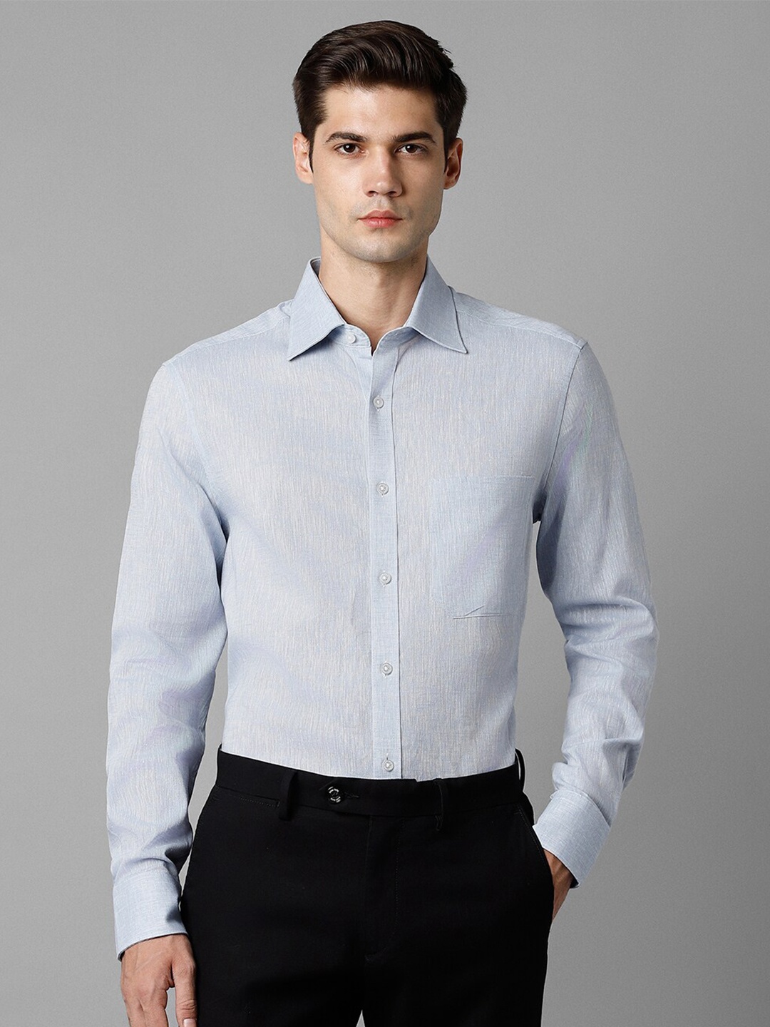 

Louis Philippe Slim Fit Opaque Linen Cotton Formal Shirt, Blue