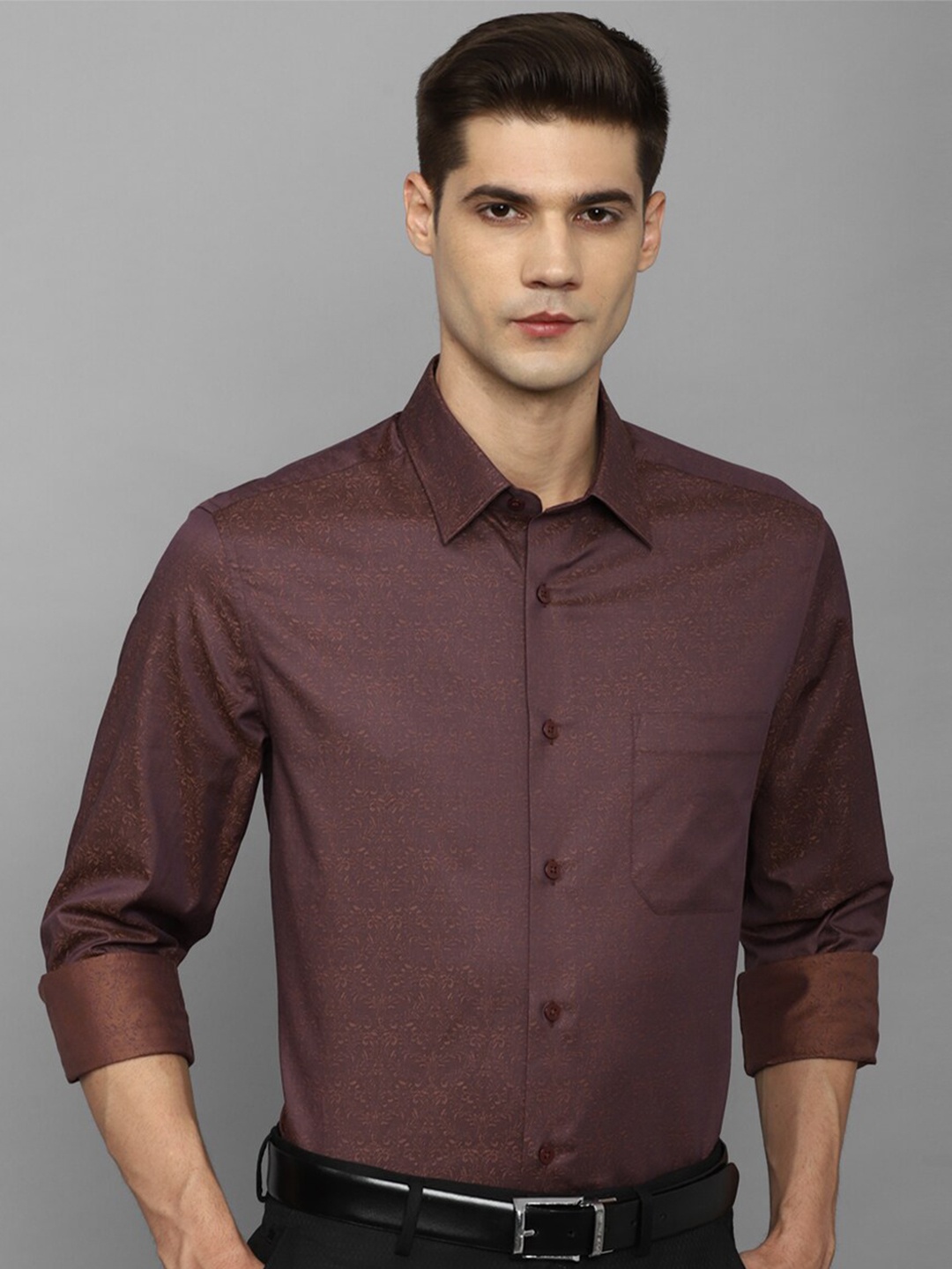 

Louis Philippe Slim Fit Opaque Printed Cotton Formal Shirt, Maroon