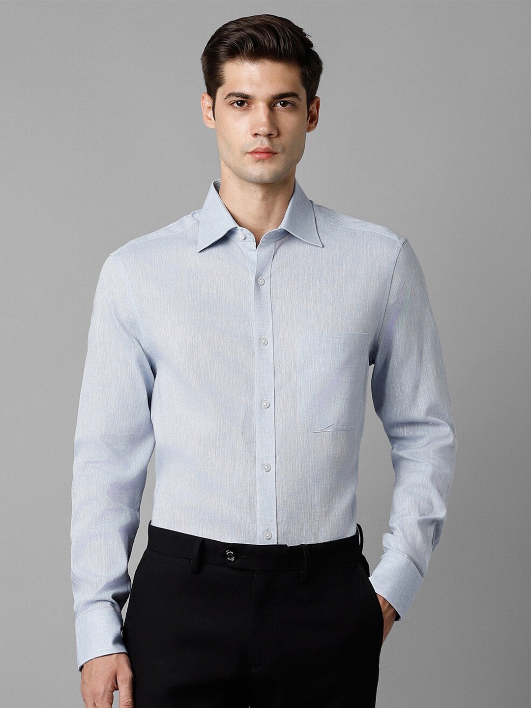 

Louis Philippe Slim Fit Opaque Linen Cotton Formal Shirt, Blue
