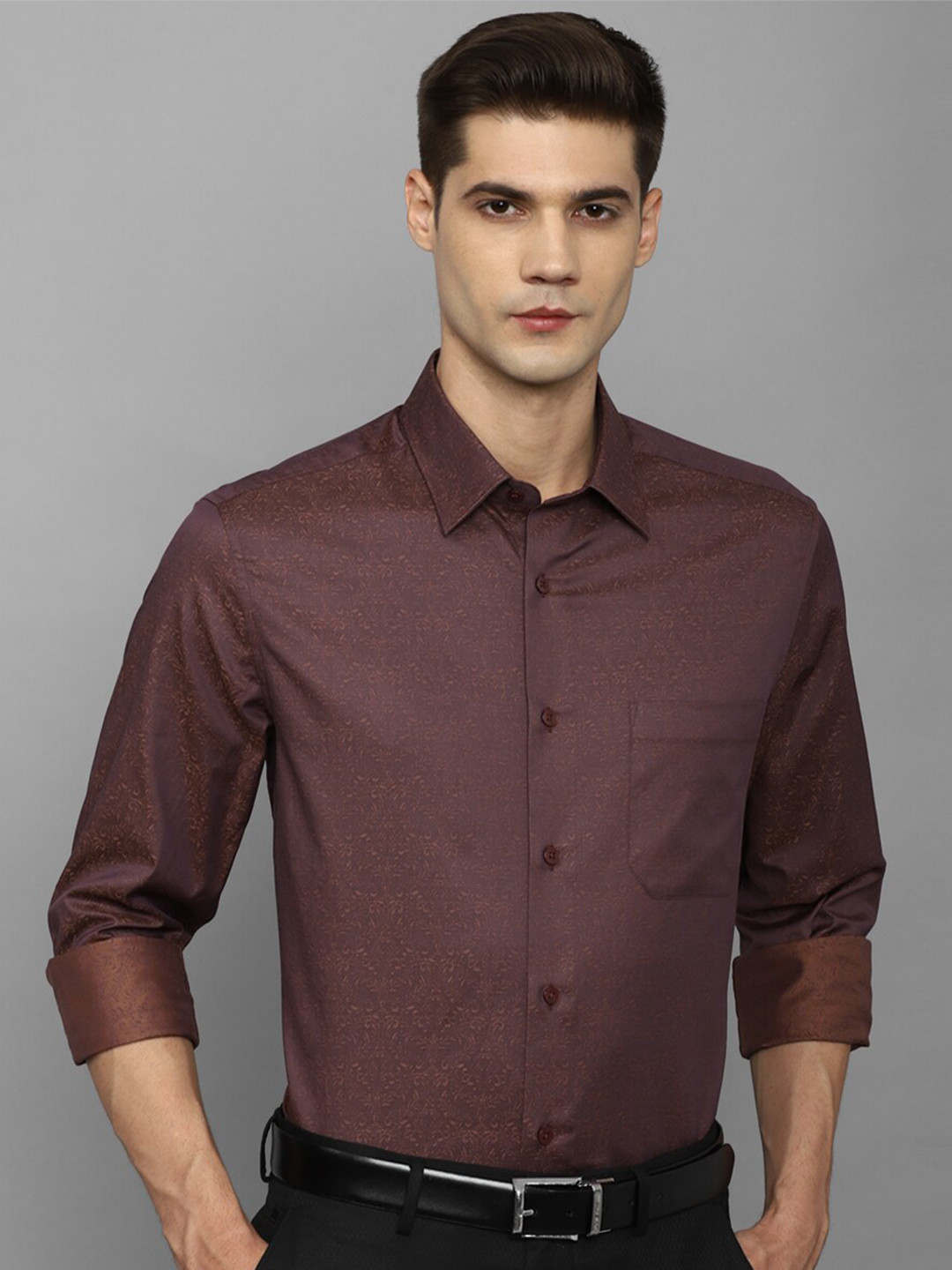 

Louis Philippe Gods & Kings Micro Ditsy Printed Slim Fit Giza Cotton Formal Shirt, Maroon