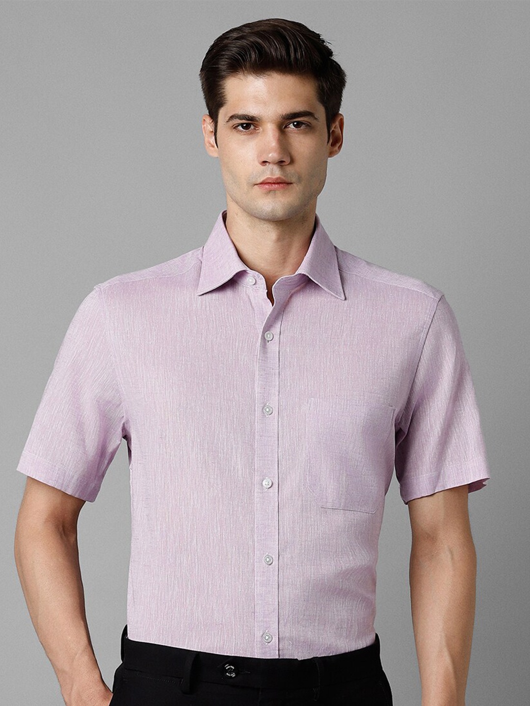 

Louis Philippe Spread Collar Slim Fit Linen Formal Shirt, Purple