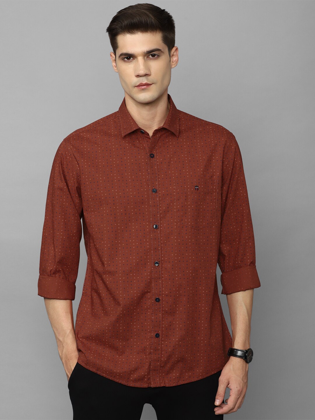 

Louis Philippe Sport Slim Fit Micro Ditsy Printed Pure Cotton Casual Shirt, Maroon