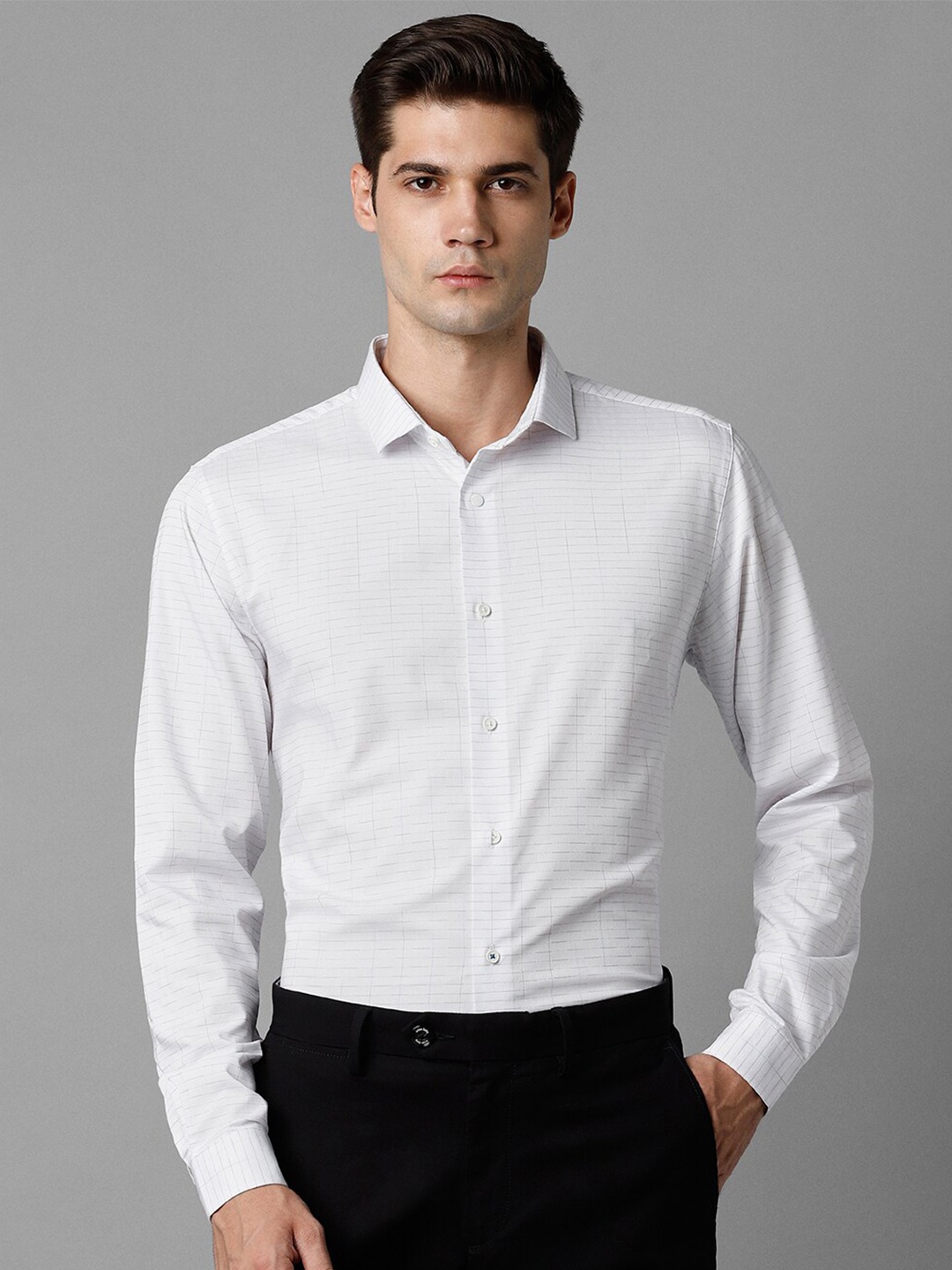 

Louis Philippe Sport Slim Fit Grid Tattersall Checked Formal Shirt, White