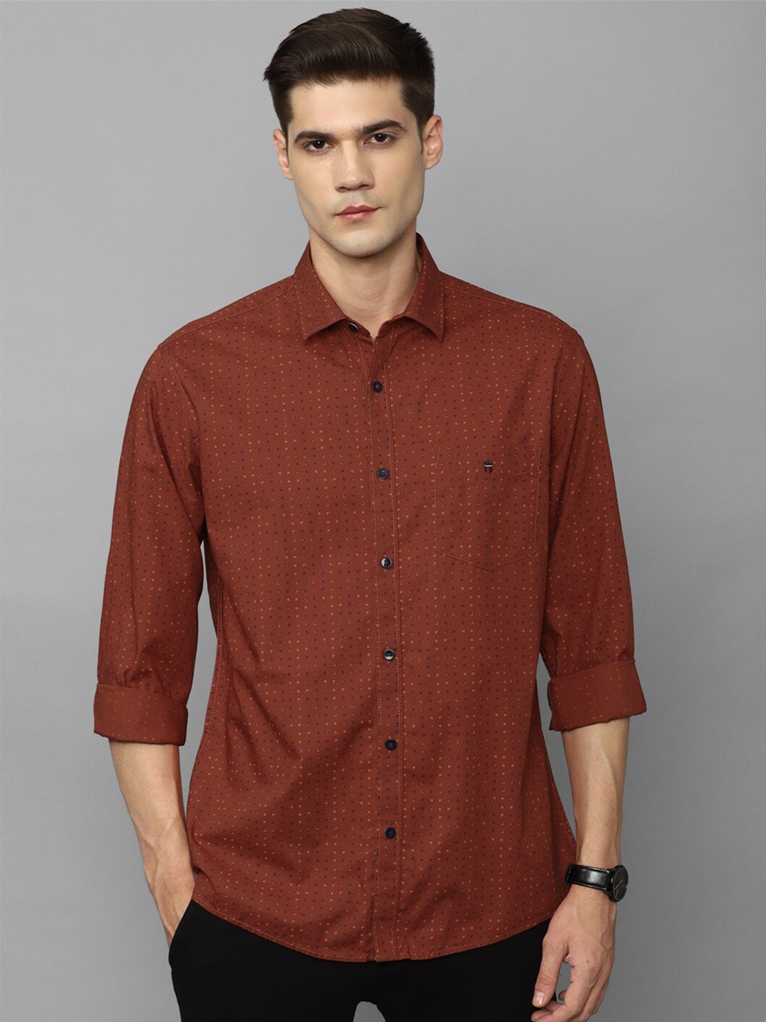 

Louis Philippe Sport Men Slim Fit Micro Ditsy Printed Cotton Casual Shirt, Rust