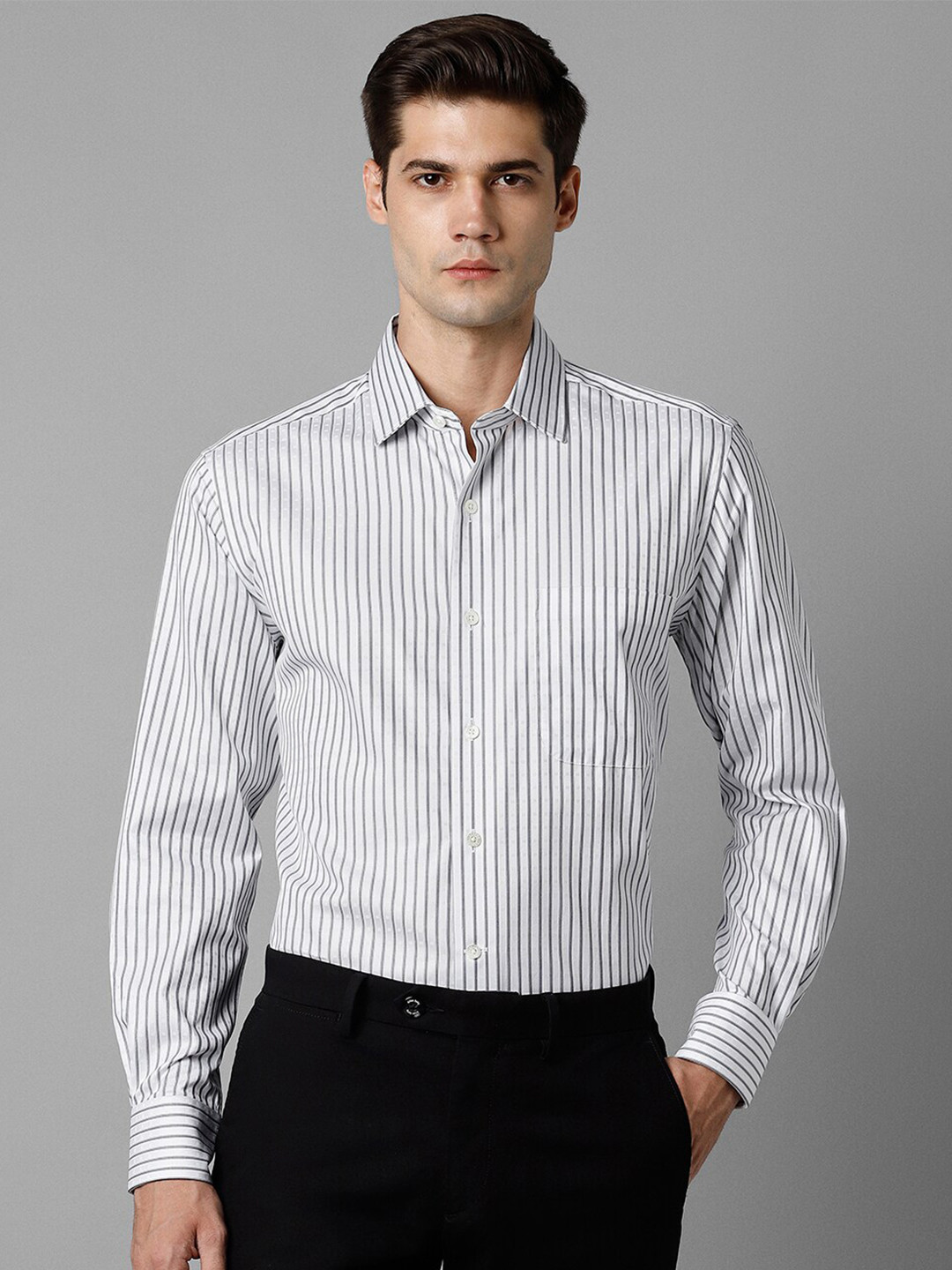 

Luxure by Louis Philippe Slim Fit Opaque Striped Cotton Formal Shirt, White