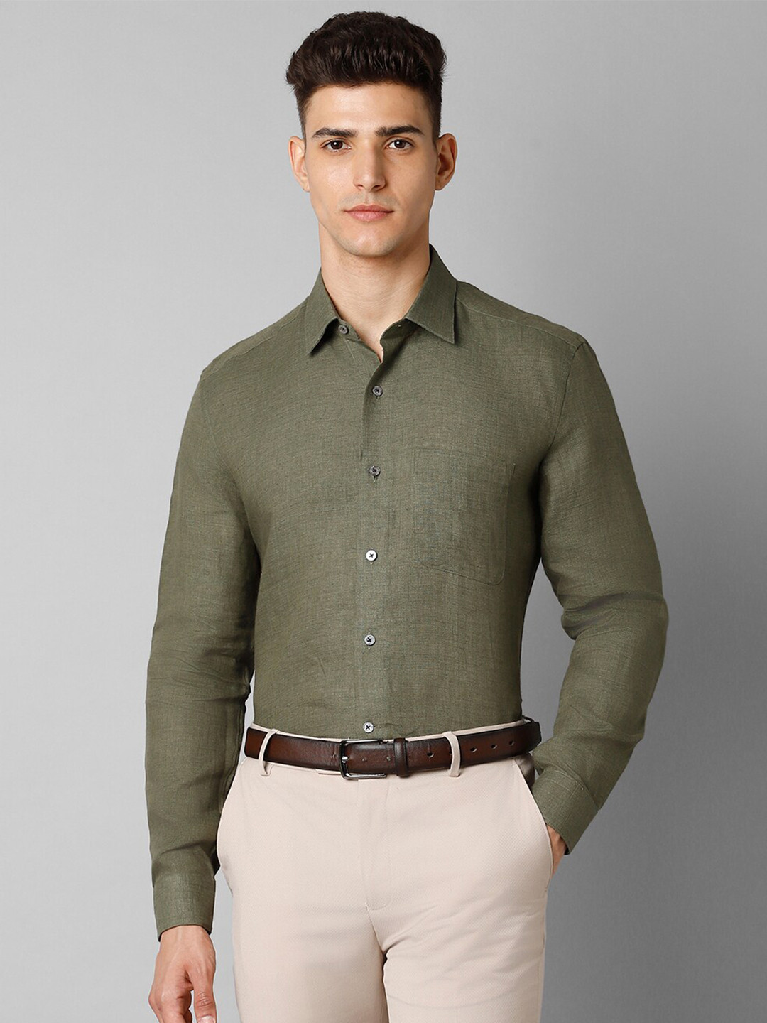 

Luxure by Louis Philippe Slim Fit Linen Formal Shirt, Olive
