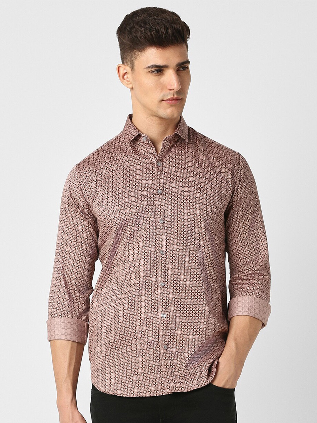 

V Dot Slim Fit Opaque Printed Pure Cotton Casual Shirt, Pink