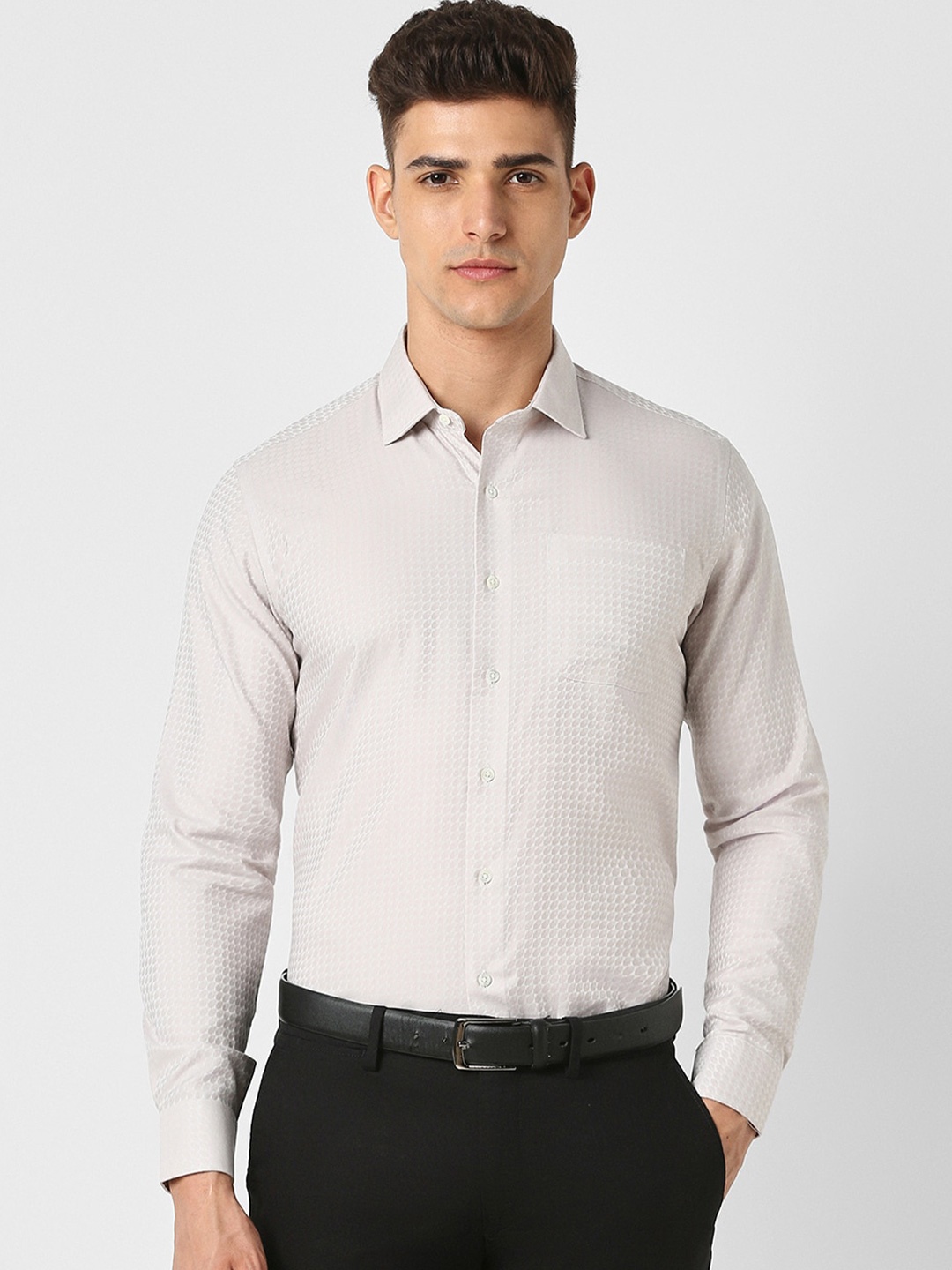 

Van Heusen Slim Fit Abstract Printed Pure Cotton Formal Shirt, Beige