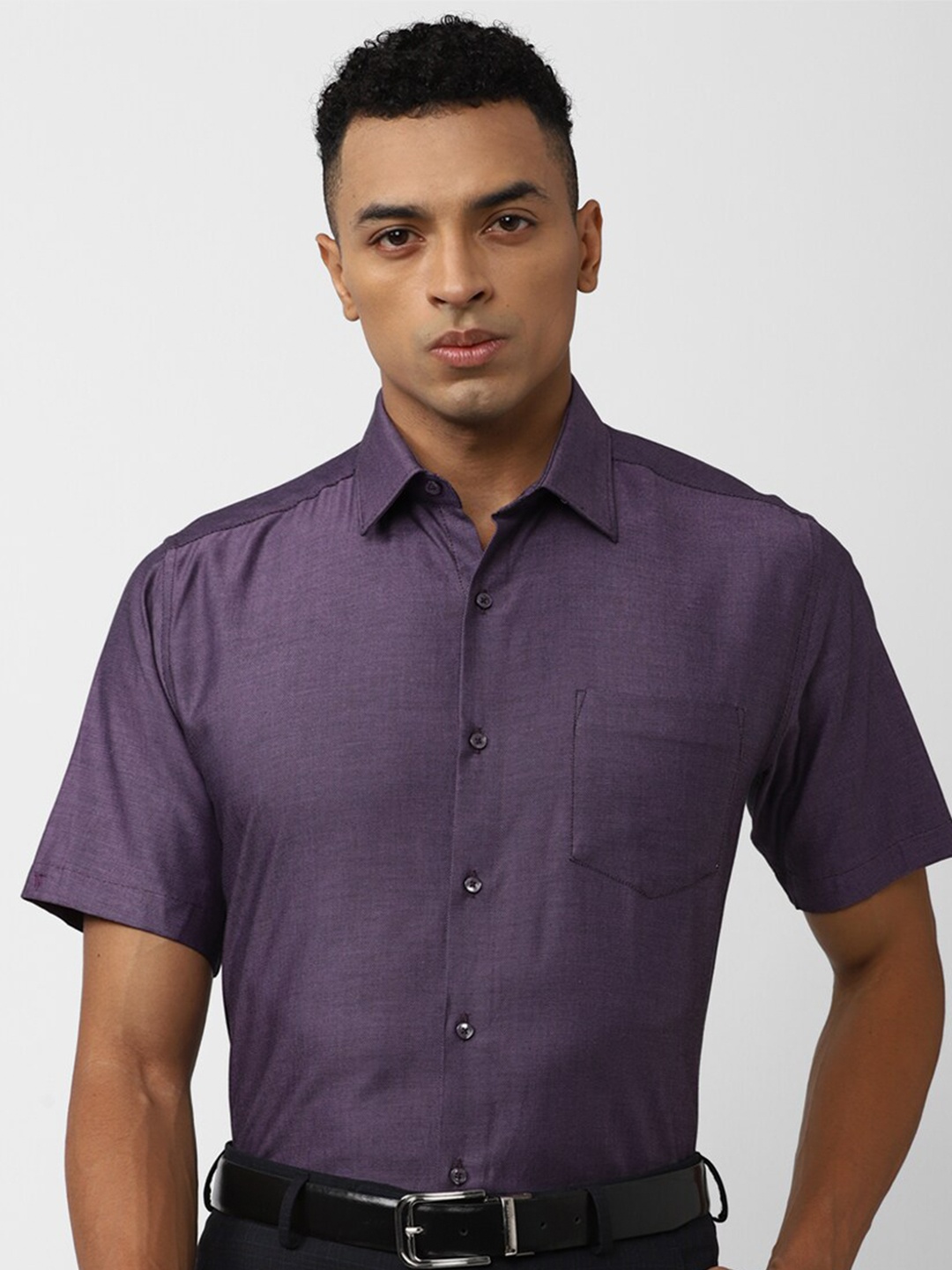 

Van Heusen Self Design Pure Cotton Formal Shirt, Purple
